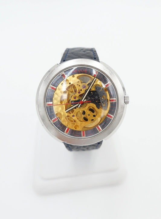 Revue Herren Armbanduhr Skelett Gehäuse Automatic Uhr MSR 1970er Vintage Ø40,7mm - Antikhandel-Stuttgart