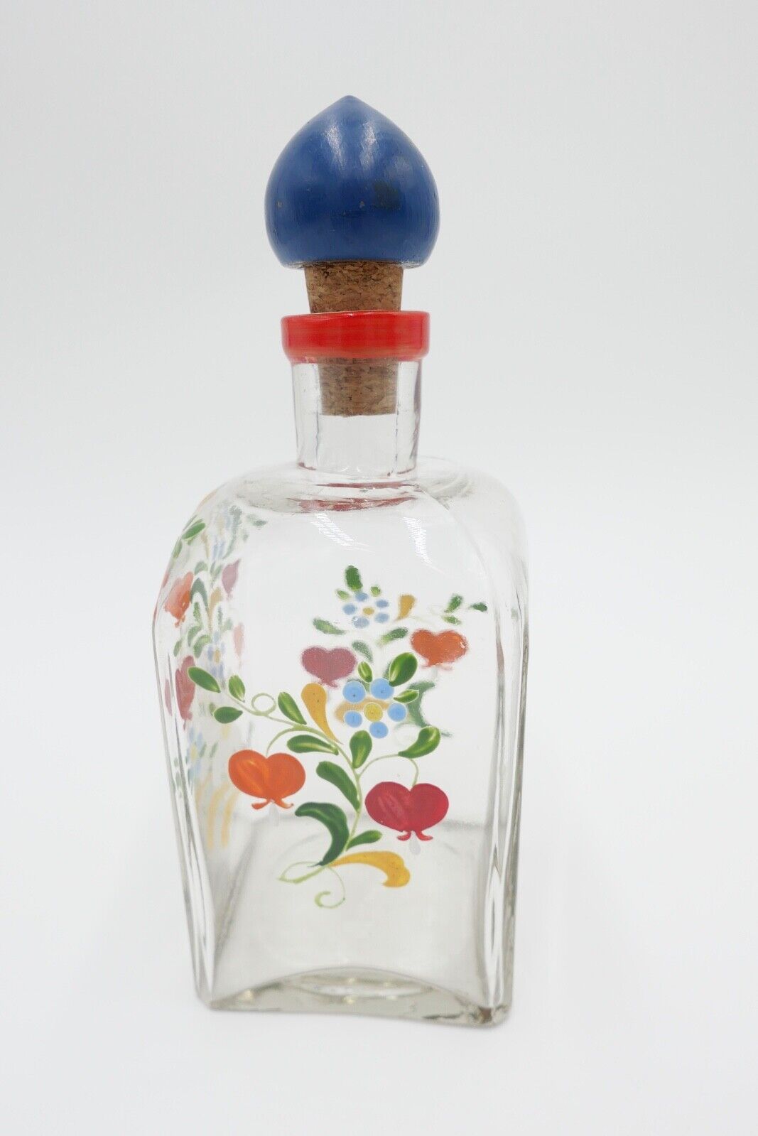 altes Schnaps Likör Set Glas Handbemalt Gläser Karaffe Blumenmuster - Antikhandel-Stuttgart