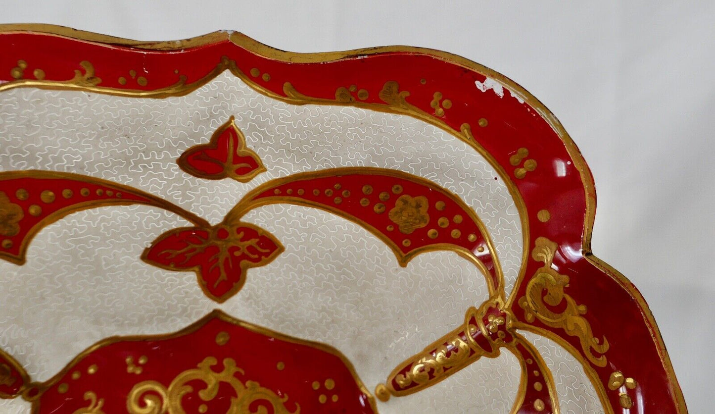 Antike Jugendstil Glasschale um 1900 Rot Gold Handgefertigt Handbemalt 34x23cm - Antikhandel-Stuttgart