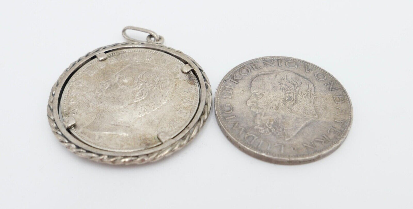 2x 3 Mark ss - vz Bayern Otto - Ludwig Jäger J.47 + J.52 Münzfassung Anhänger - Antikhandel-Stuttgart