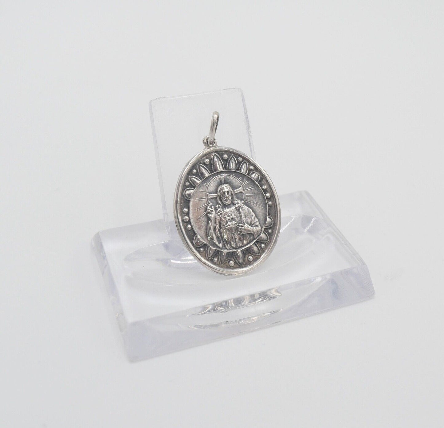 NEU 60er Jahre Medaillon Anhänger Jesus Christus 835 Silber - Antikhandel-Stuttgart