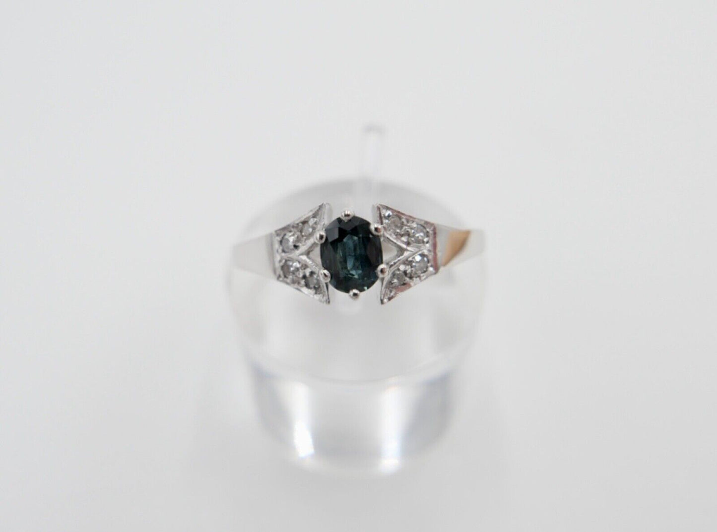 0,61 Ctw Eleganter 585 14K Entourage Weißgold Brillant - Saphir Ring Gr. 56 - Antikhandel-Stuttgart