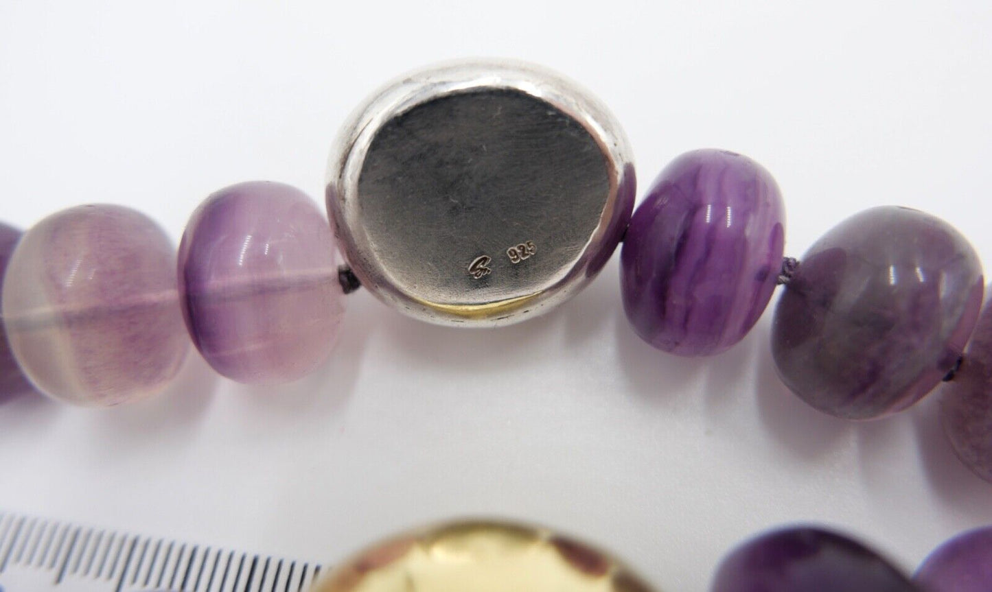 Amethyst Kette Collier 925 Silber & 750 Gold Elementen 90 cm Magnet Verschluss - Antikhandel-Stuttgart