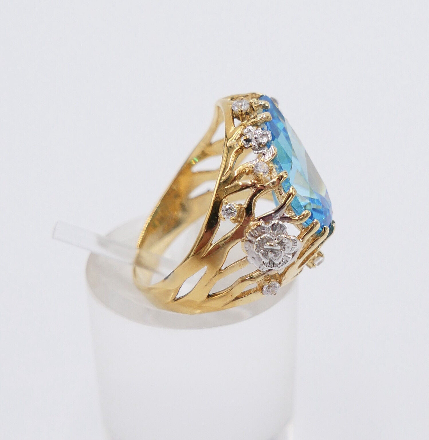 Gelbgold Ring mit Blautopas & Zirkonia 585 14K Gr. 55 im Tropfen Schliff 5,0 Ct - Antikhandel-Stuttgart
