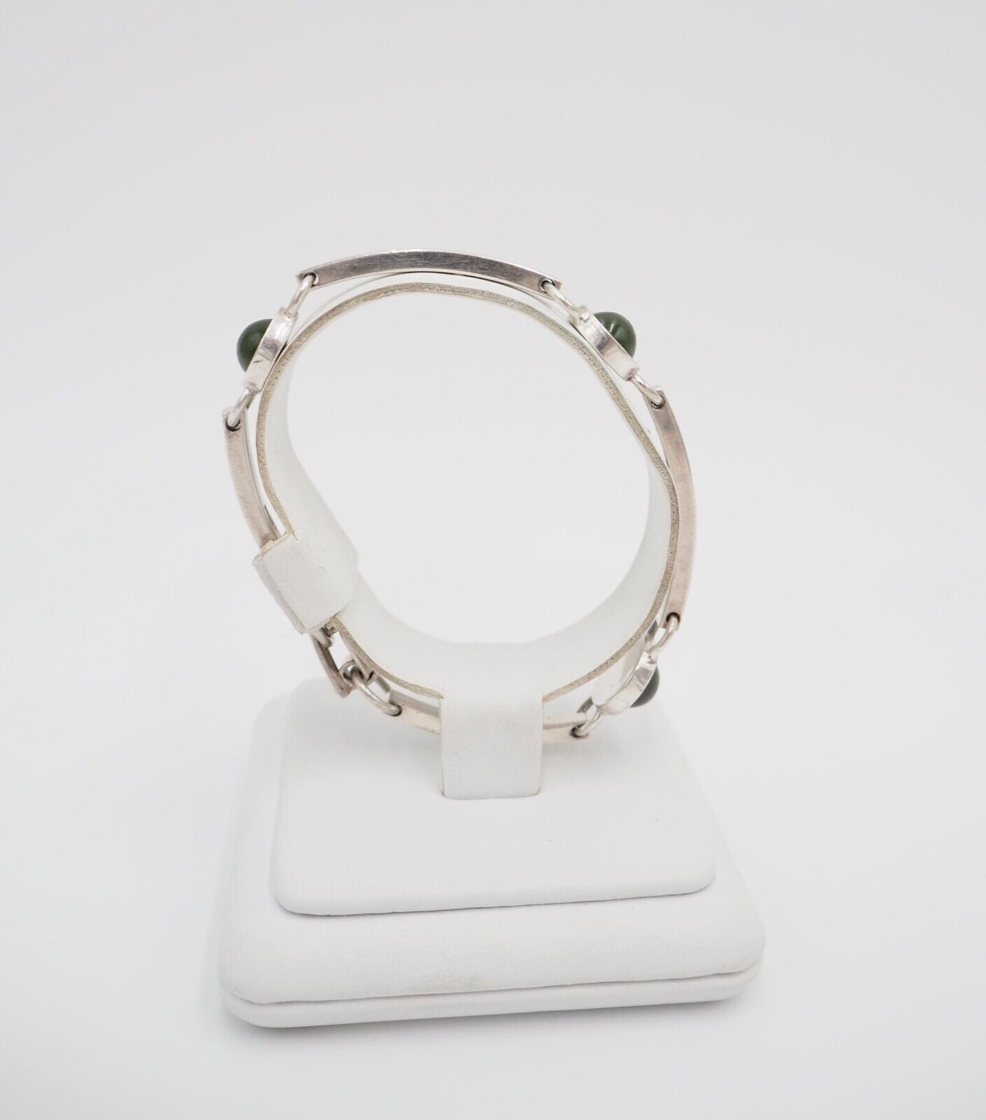 vintage 60er Jahre Silber 925 NP AVENTURIN Grün Armkette Gliederarmband Armband - Antikhandel-Stuttgart