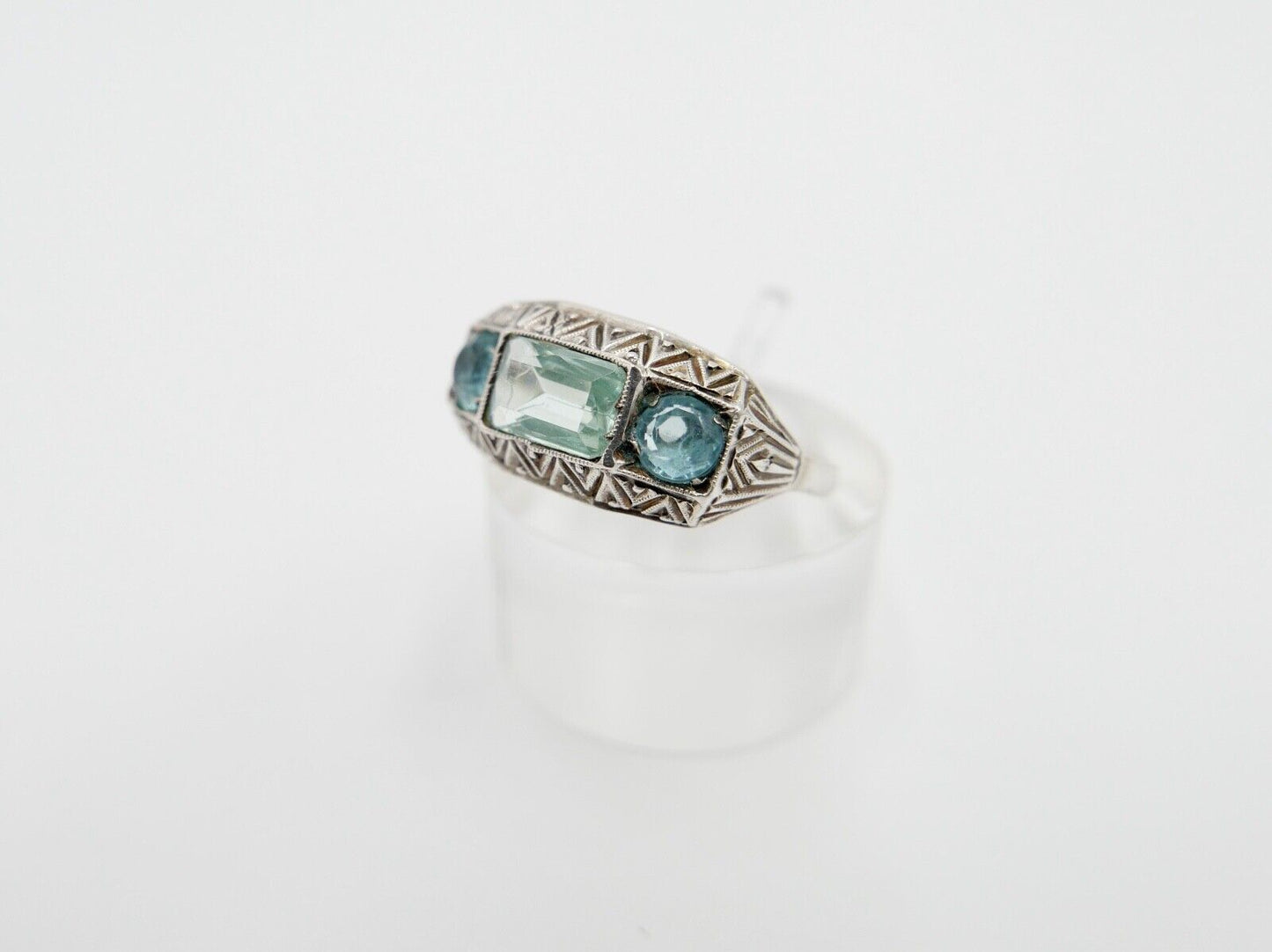 ART DECO Damenring Ring Silber 830 Gr. 56 mit grünen Glasstein - Antikhandel-Stuttgart