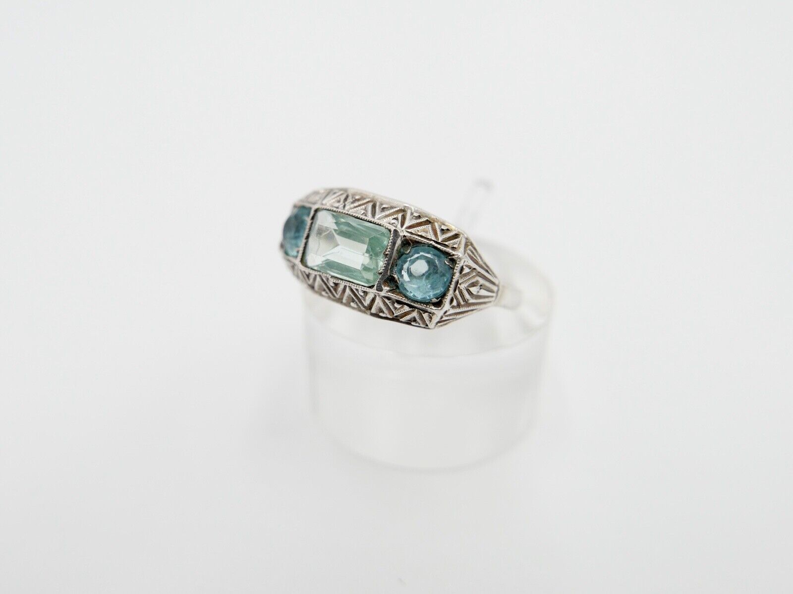 ART DECO Damenring Ring Silber 830 Gr. 56 mit grünen Glasstein - Antikhandel-Stuttgart