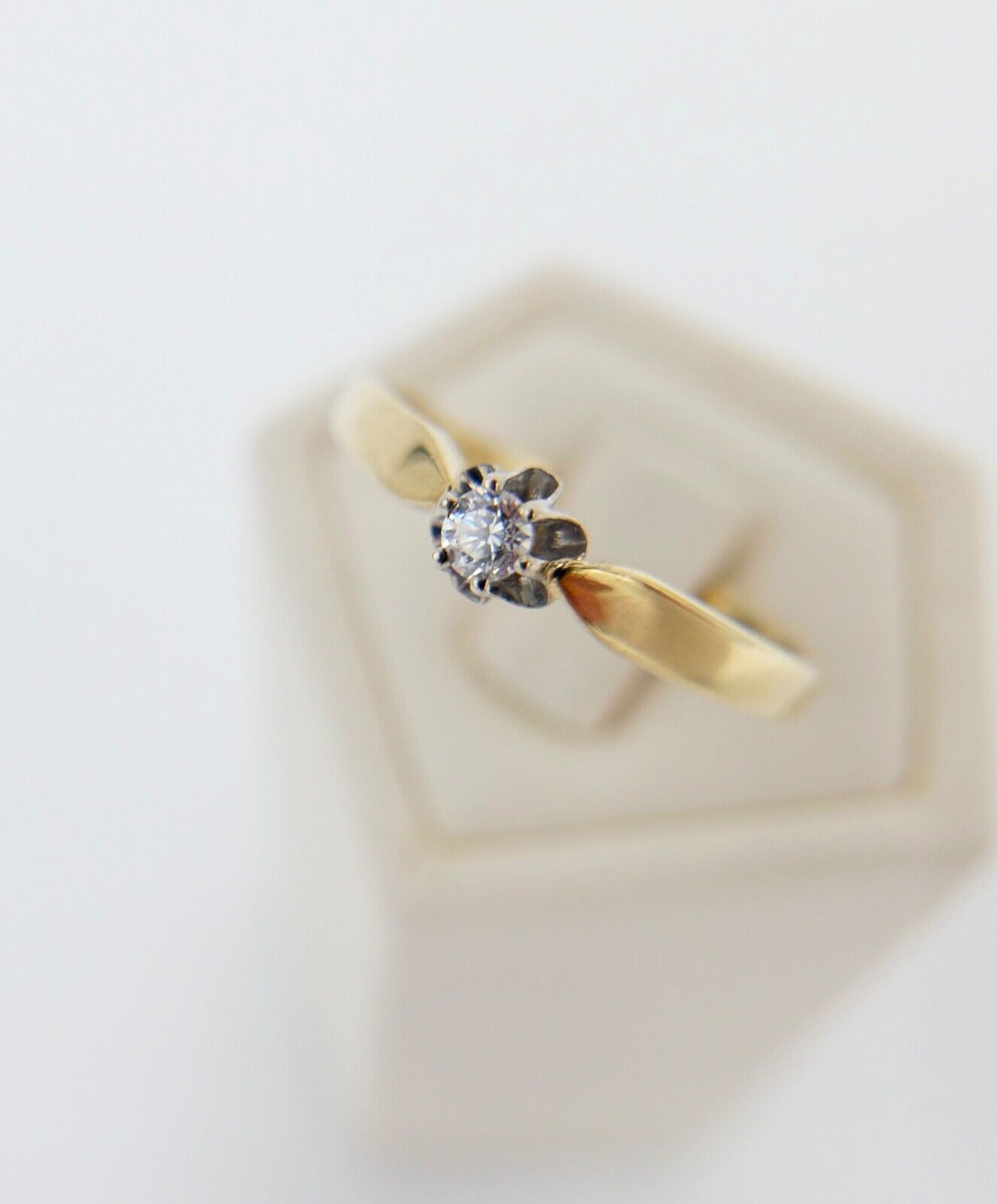 Eleganter Gelbgold Solitär Diamant / Brillant Ring 0,07 Ct 585 14K Gr. 55 - Antikhandel-Stuttgart