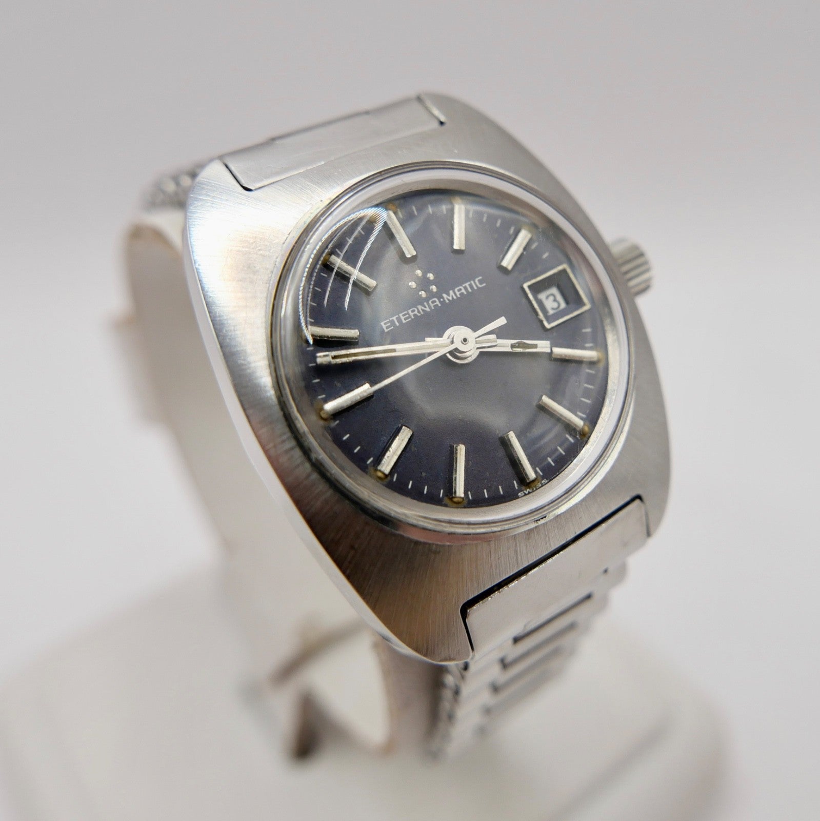 70er Eterna-Matic Damenuhr Automatic Orig Band blaues Zifferblatt 154T Cal 12671