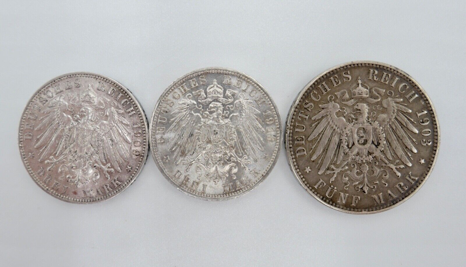 3x 3 & 5 Mark 1903 1909 1913 Sachsen Jäger J. 130 135 140 Münzen Friedrich Georg - Antikhandel-Stuttgart