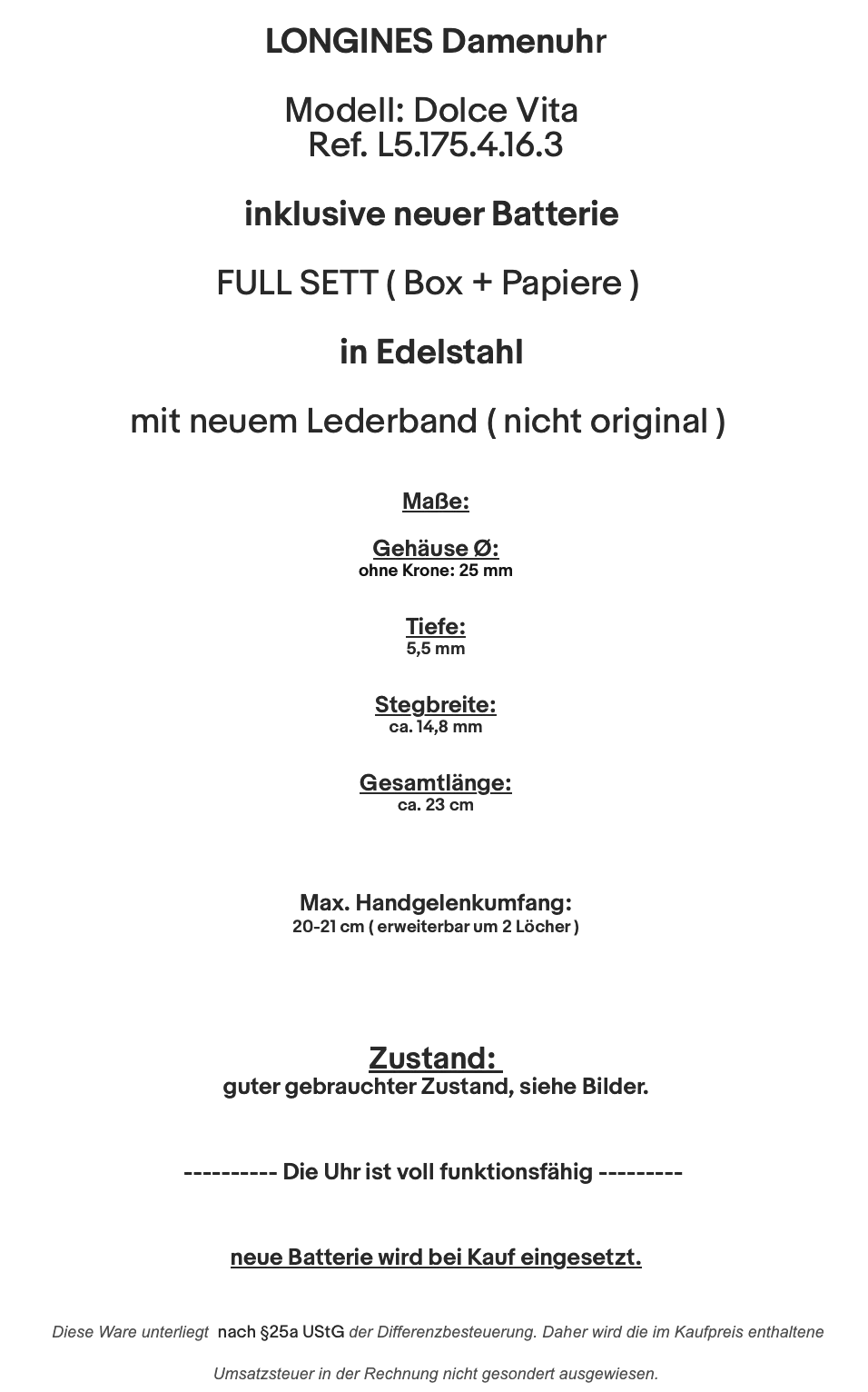 LONGINES Damenuhr Dolce Vita Ref. L5.175 FULL SETT Edelstahl 25mm neues Armband - Antikhandel-Stuttgart