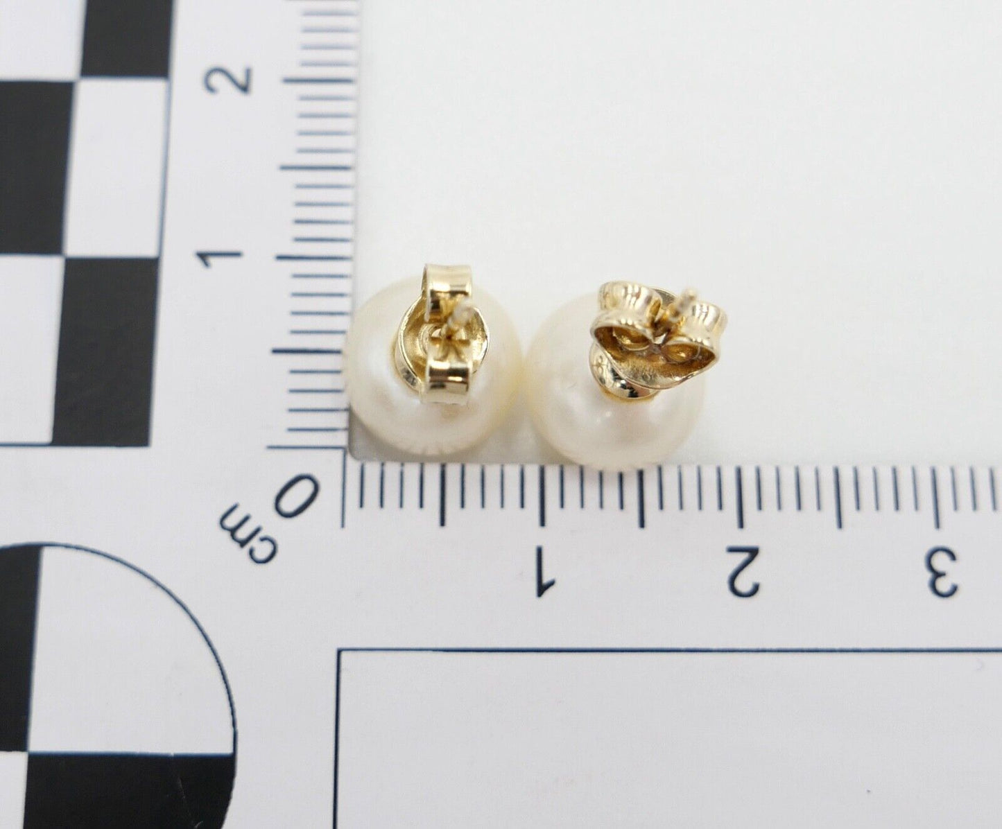 1980er Gelbgold 585 14K Perlen Ohrringe Ohrstecker Ø 9,3mm Butterfly Verschluss - Antikhandel-Stuttgart