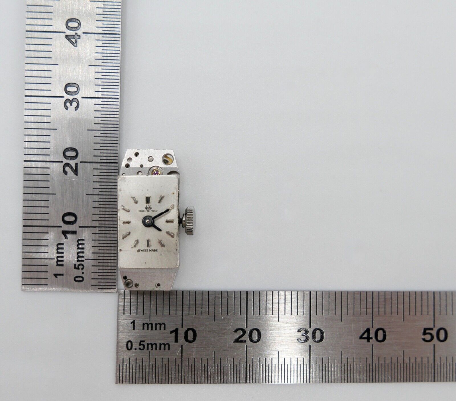 LÄUFT Bucherer Cal. 59-21 Uhrwerk Ziffernblatt Zeiger Krone voll funktionsfähig - Antikhandel-Stuttgart