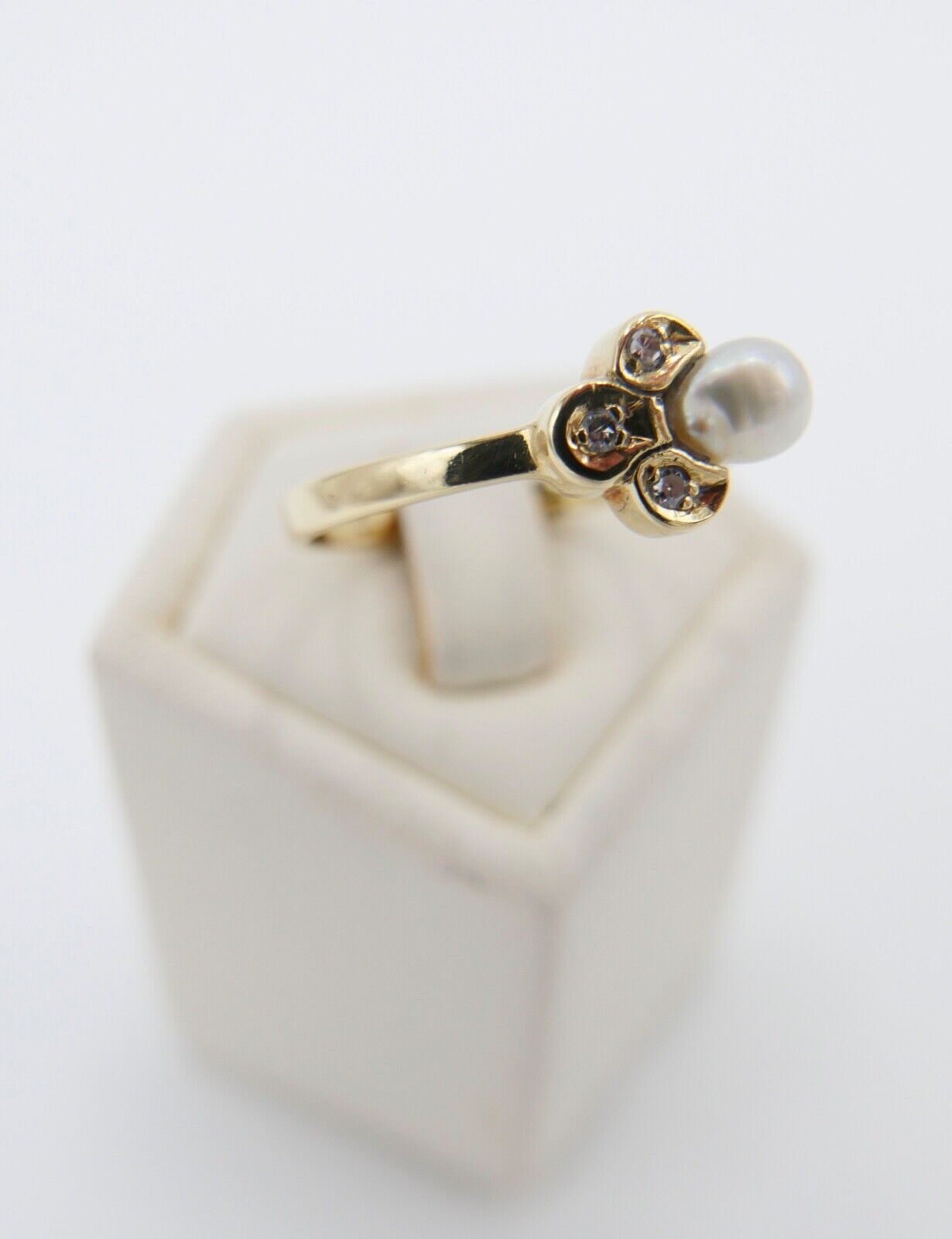 Eleganter Gelbgold Diamant / Perle Damen Ring 585 14K Gr. 55 - Antikhandel-Stuttgart