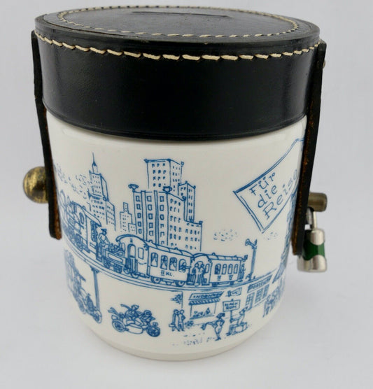 Reisespardose Helmut Krüger Porzellanmanufaktur Berlin 1950-60er mit Lederdeckel - Antikhandel-Stuttgart
