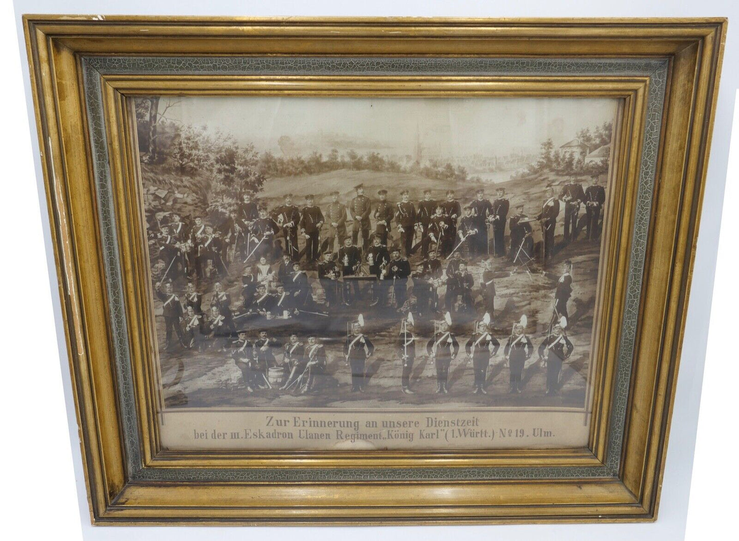 1900 Reservisten Bild m. Eskadron Ulanen Regiment Nr. 19 Foto auf Pappe 62x52cm - Antikhandel-Stuttgart