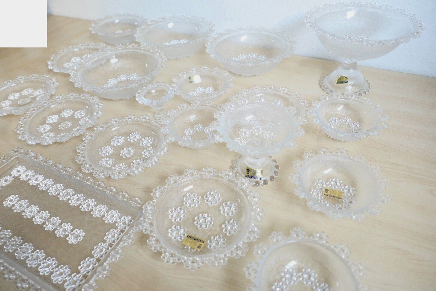 Großes BEYER Bleikristall Set Service Schalen Platte Perlen Motiv 20 Teile - Antikhandel-Stuttgart