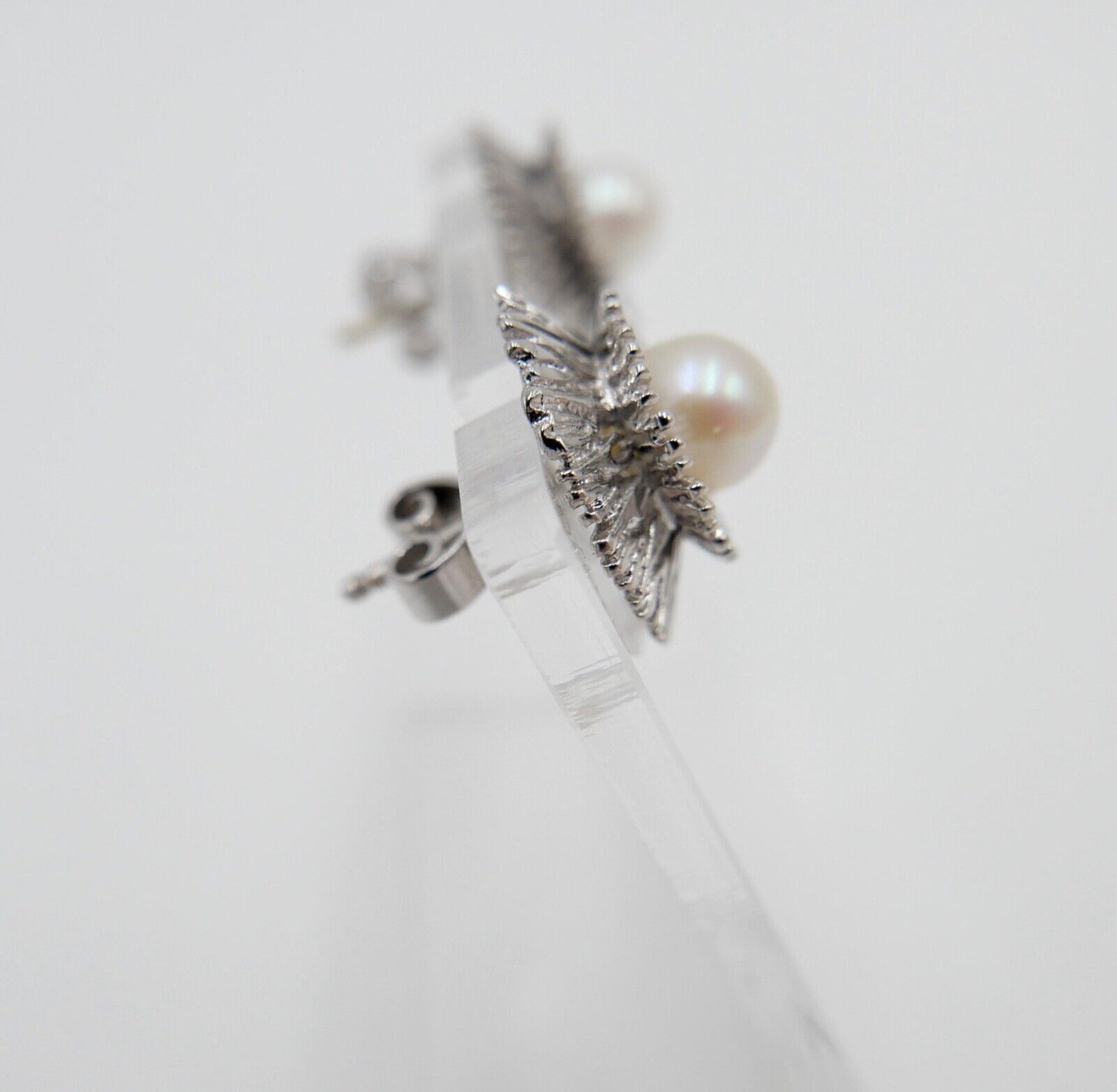 1970er Weißgold Zuchtperlen Damen Ohrringe Ohrstecker 585 / 14K Perle Ø 13 mm - Antikhandel-Stuttgart