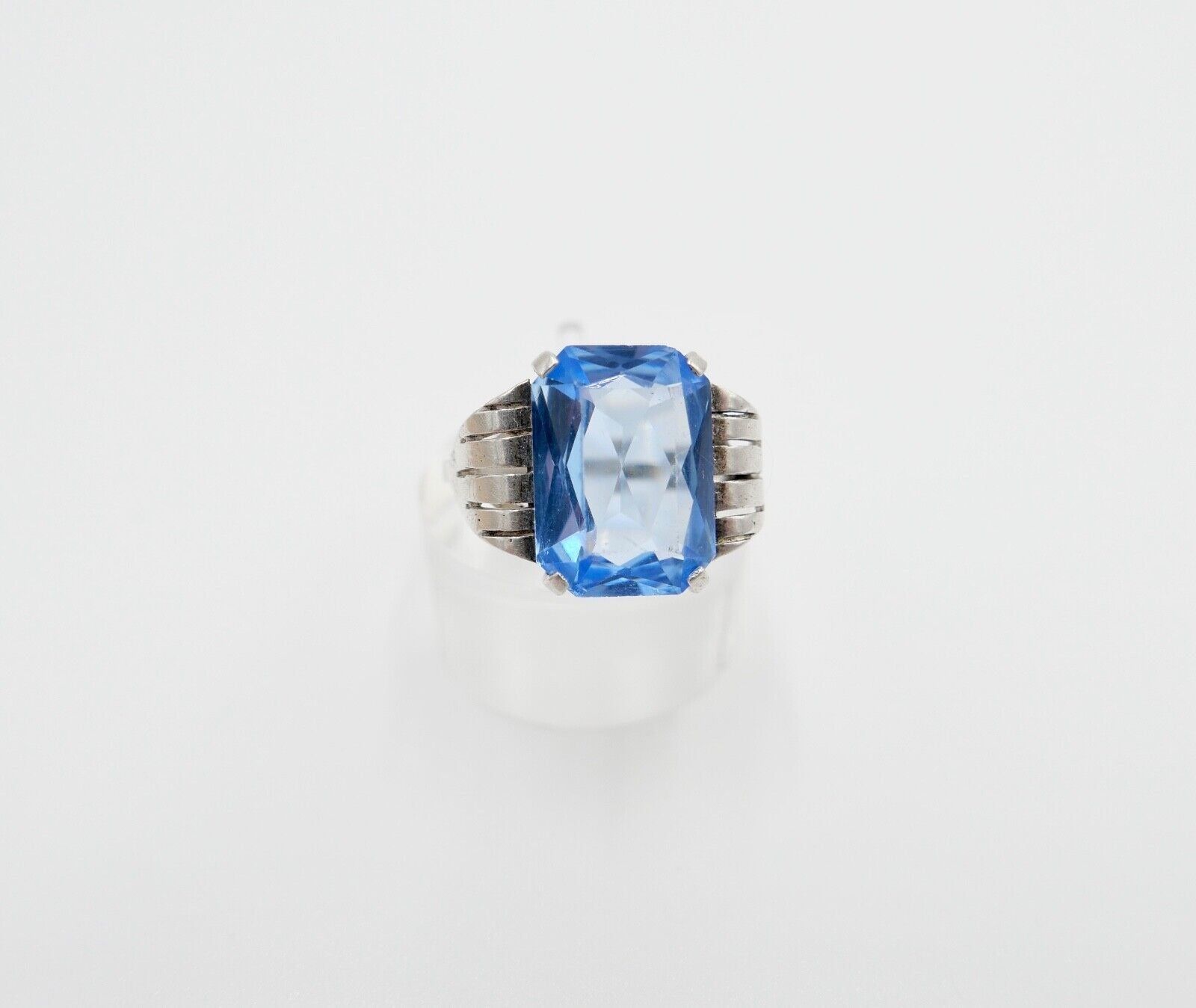 ART DECO Damenring Ring Silber 835 Gr. 57 mit blauem Glasstein - Antikhandel-Stuttgart