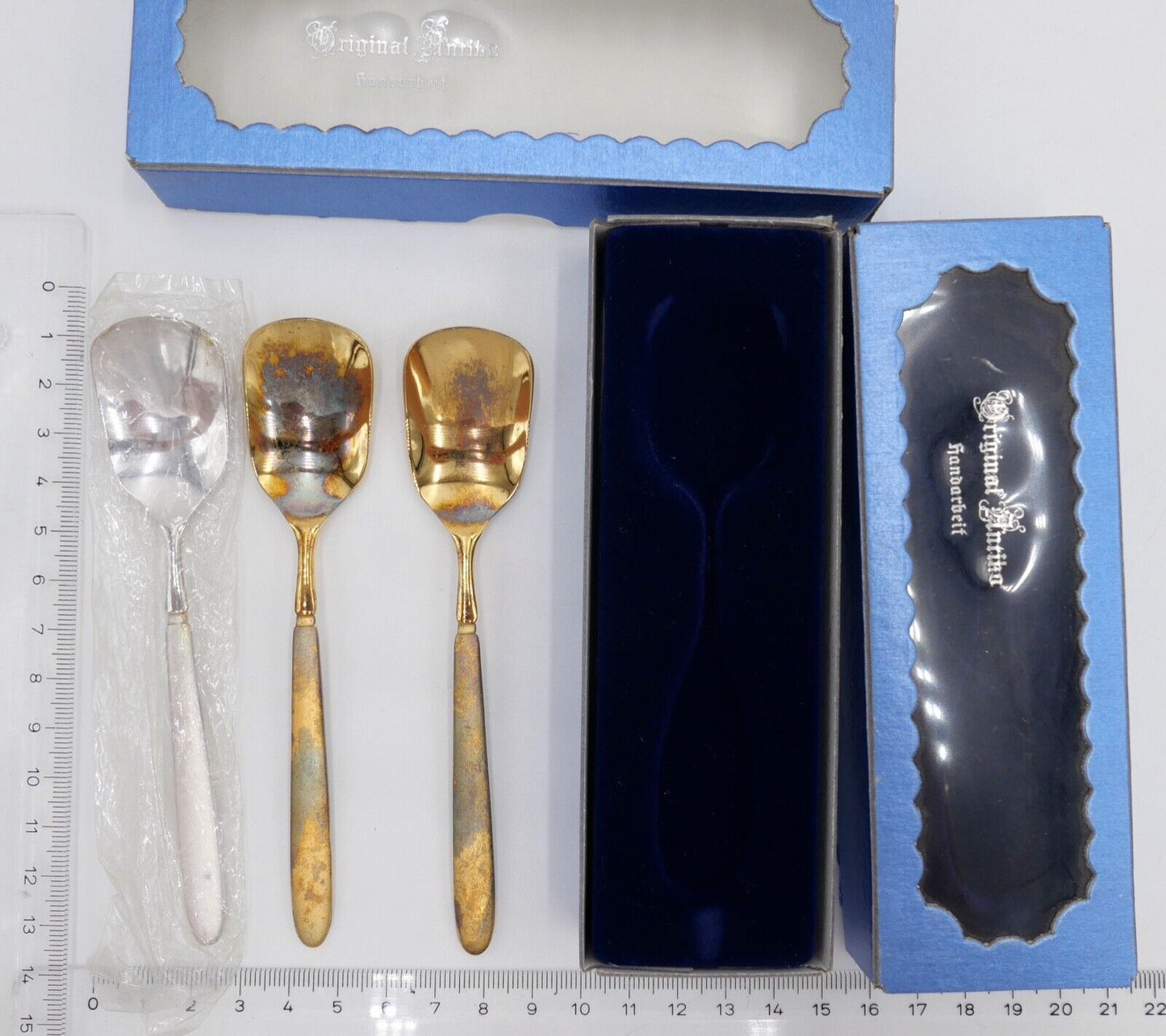 - NEU - OVP - 15 Teile original ANTIKO - vergoldet Kaffeelöffel Kuchenmesser - Antikhandel-Stuttgart