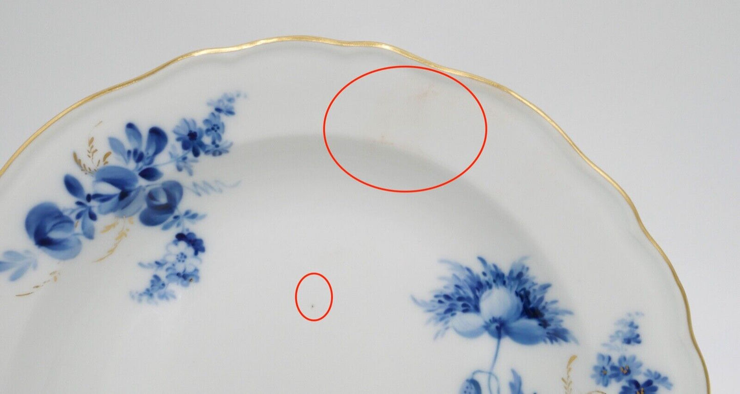 Meissen Kuchenteller Dessertteller Teller Ø21cm Goldrand blaue Blumen Goldgräser - Antikhandel-Stuttgart