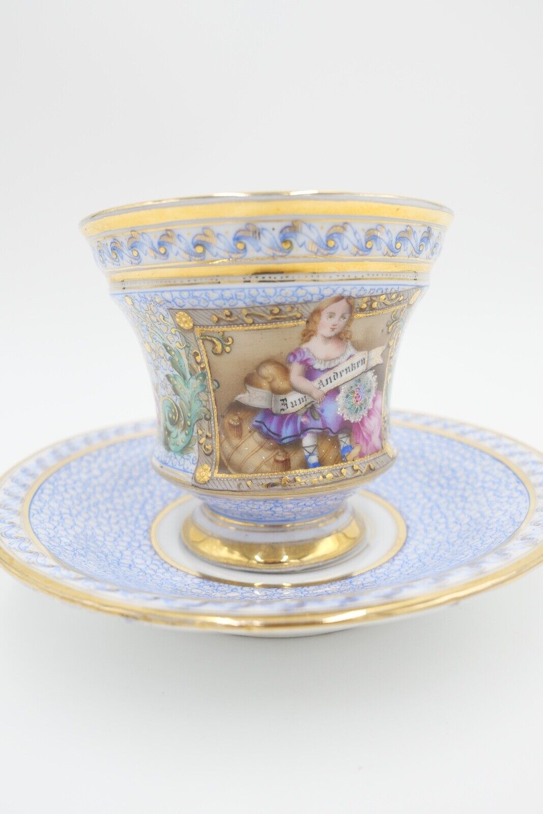 antike Historismus Porzellan Tasse & Untertasse August Rappsilber 1880-1886 - Antikhandel-Stuttgart