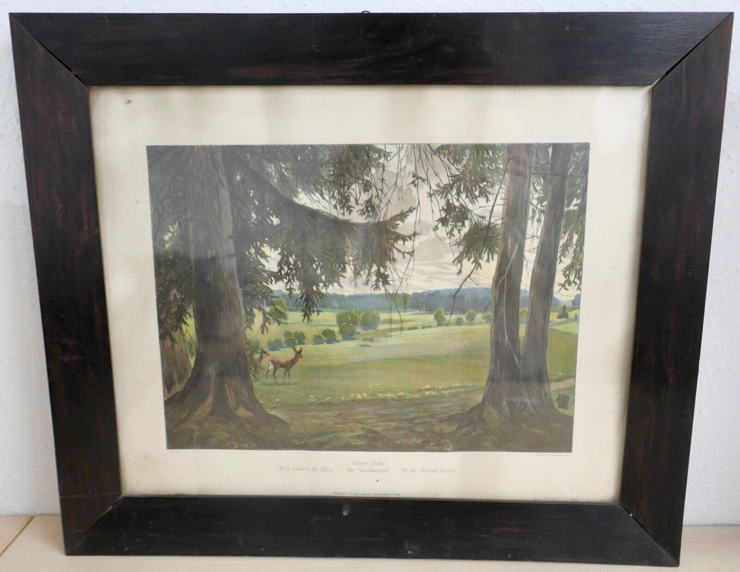 ULRICH WEBER Verlag Leipzig Farb - Lithographie " am Waldesrand " signiert - Antikhandel-Stuttgart