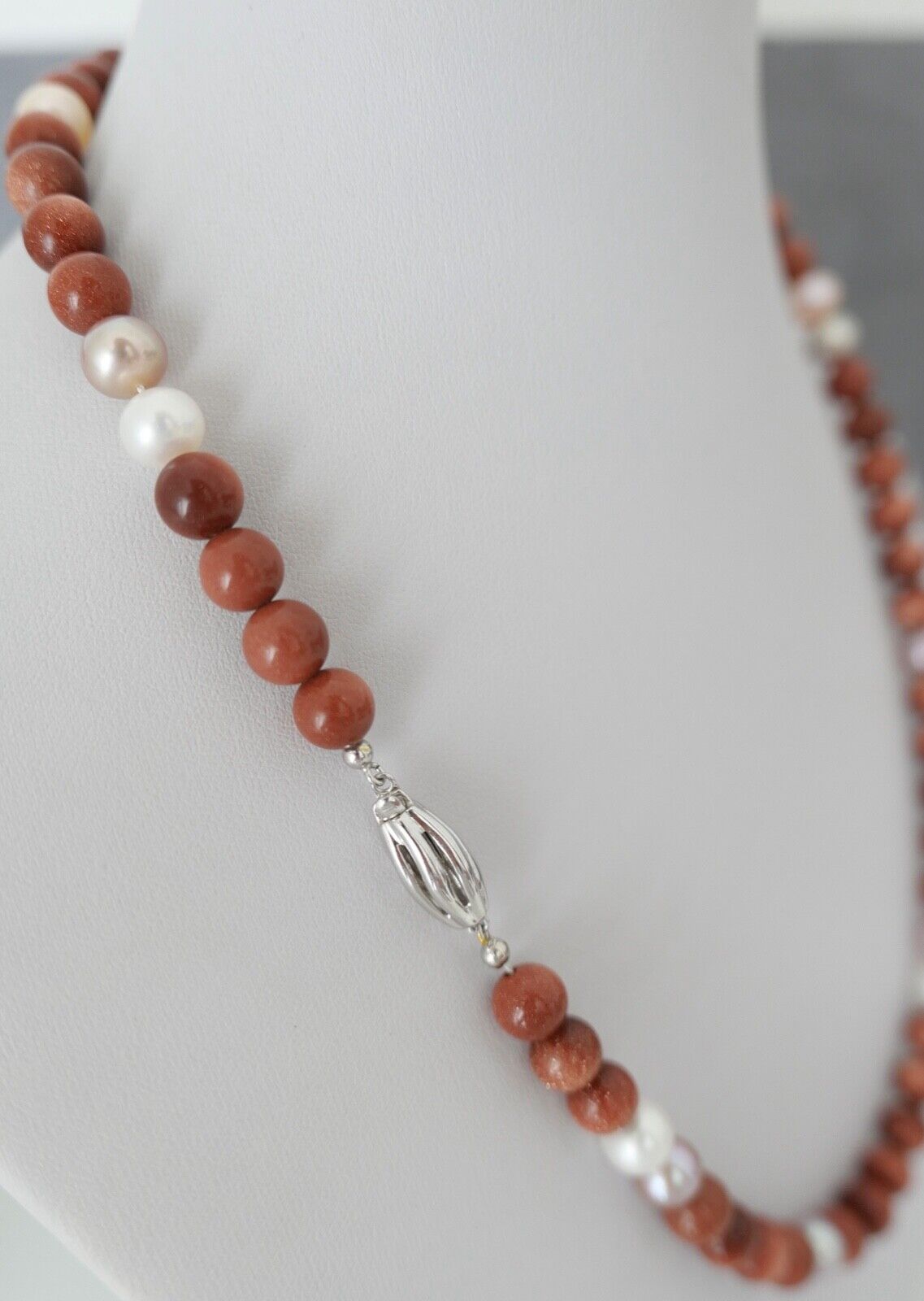 SET Perlenkette Armband Goldfluss Gold 585 /14K pearl Ø 8,3 mm 51 cm rosa Perlen - Antikhandel-Stuttgart