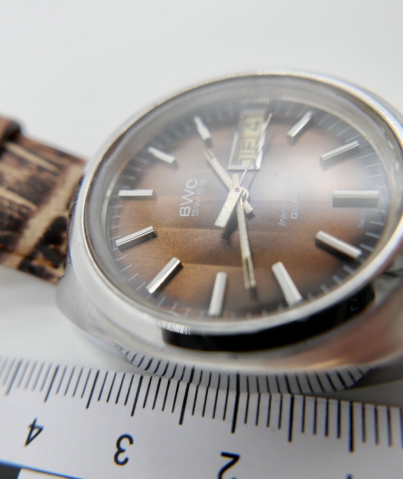 Vintage BWC Transi Tronic seltenes braunes Ziffernblatt Quartz Armbanduhr 1970er - Antikhandel-Stuttgart