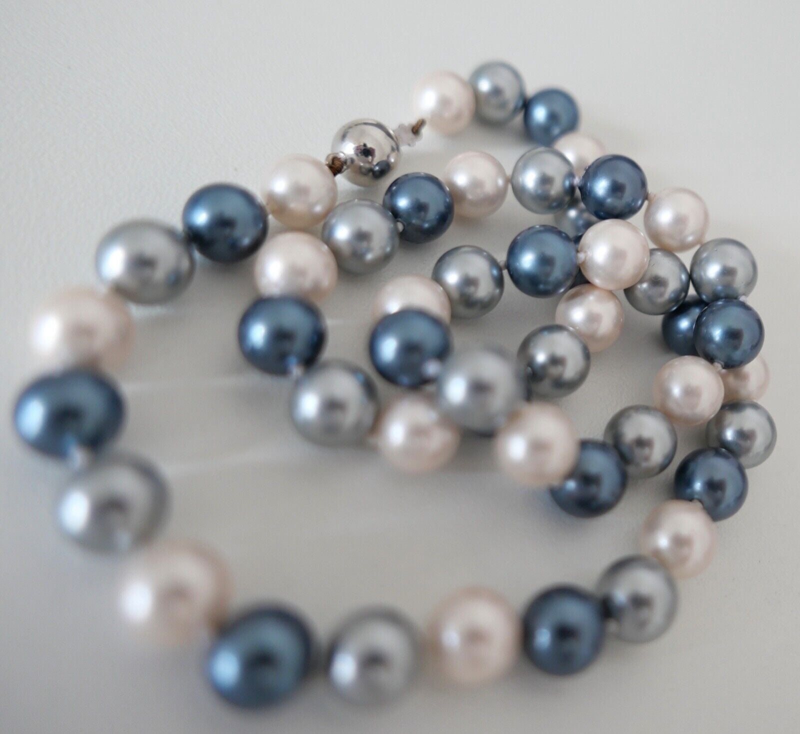 Perlenkette blaue Perlen Gold 585 / 14K pearl Ø 8,2 mm 45,5 cm bunt - Antikhandel-Stuttgart