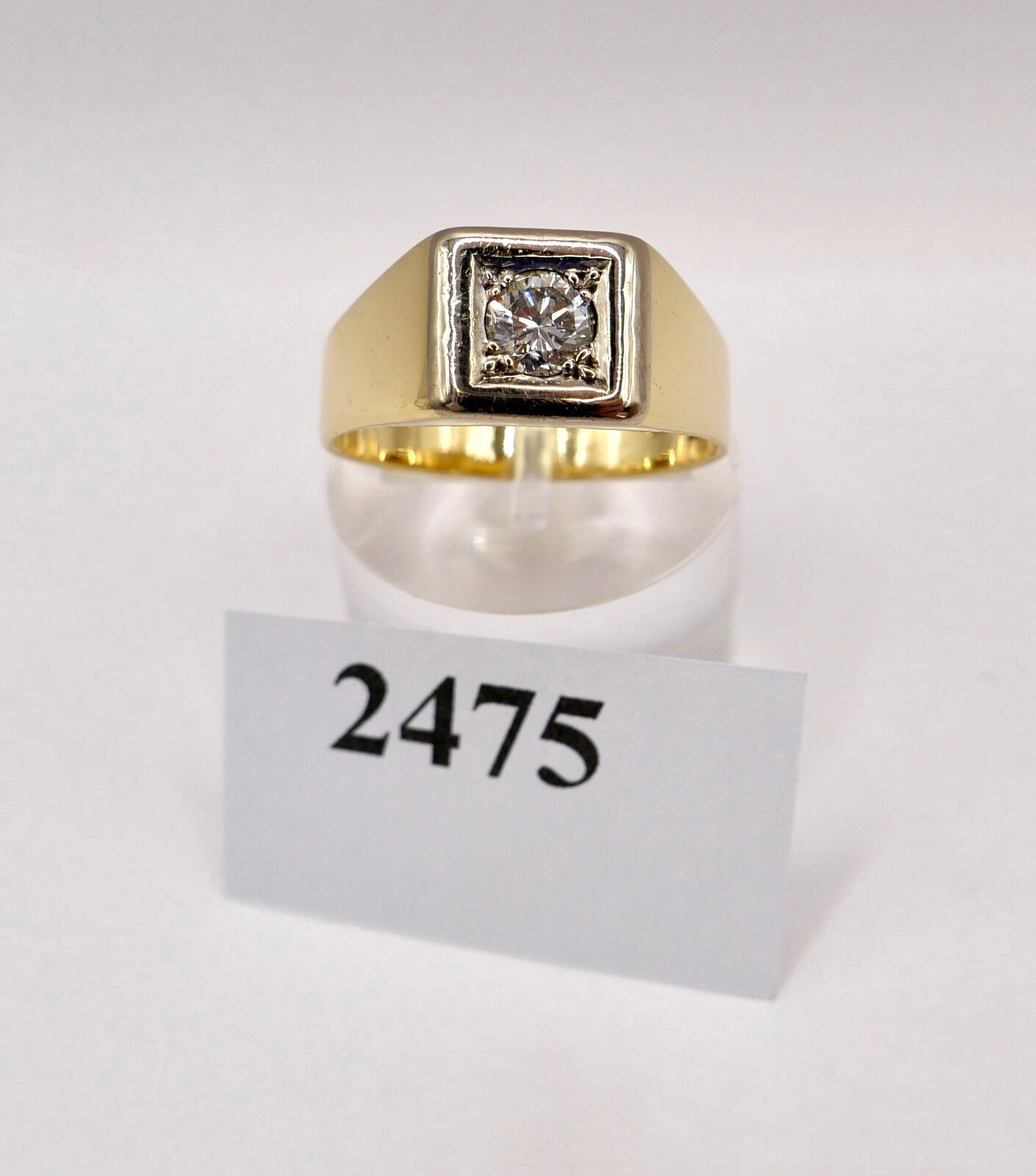 80er Solitär Herren Ring Gelbgold 750 / 18K Gr. 63 Diamant Brillant Jahre 0,52Ct