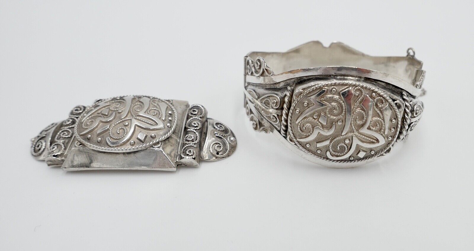 Schmuckset Silber Armband & Brosche Arabische Schrift bracelet brooch Armreif - Antikhandel-Stuttgart