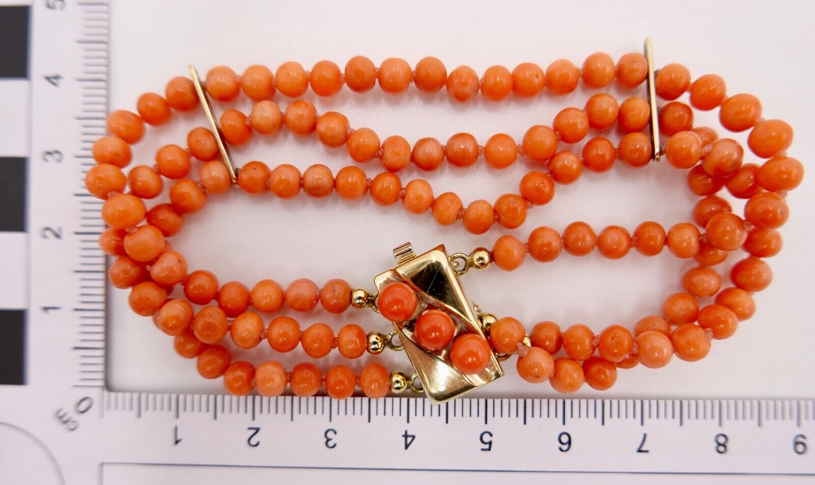 Korallen Armband 3 REIHIG 925 JKa Silber vergoldet ( aus einem Set ) - Antikhandel-Stuttgart