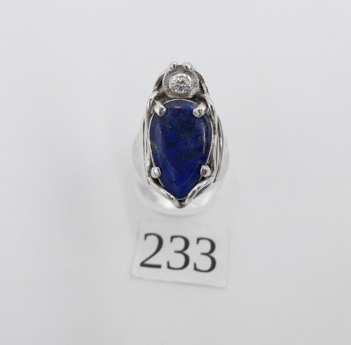 80er Silberrring Design Damen Lapislazuli und Zirkonia Käfer Gr. 58 Silber 980 - Antikhandel-Stuttgart