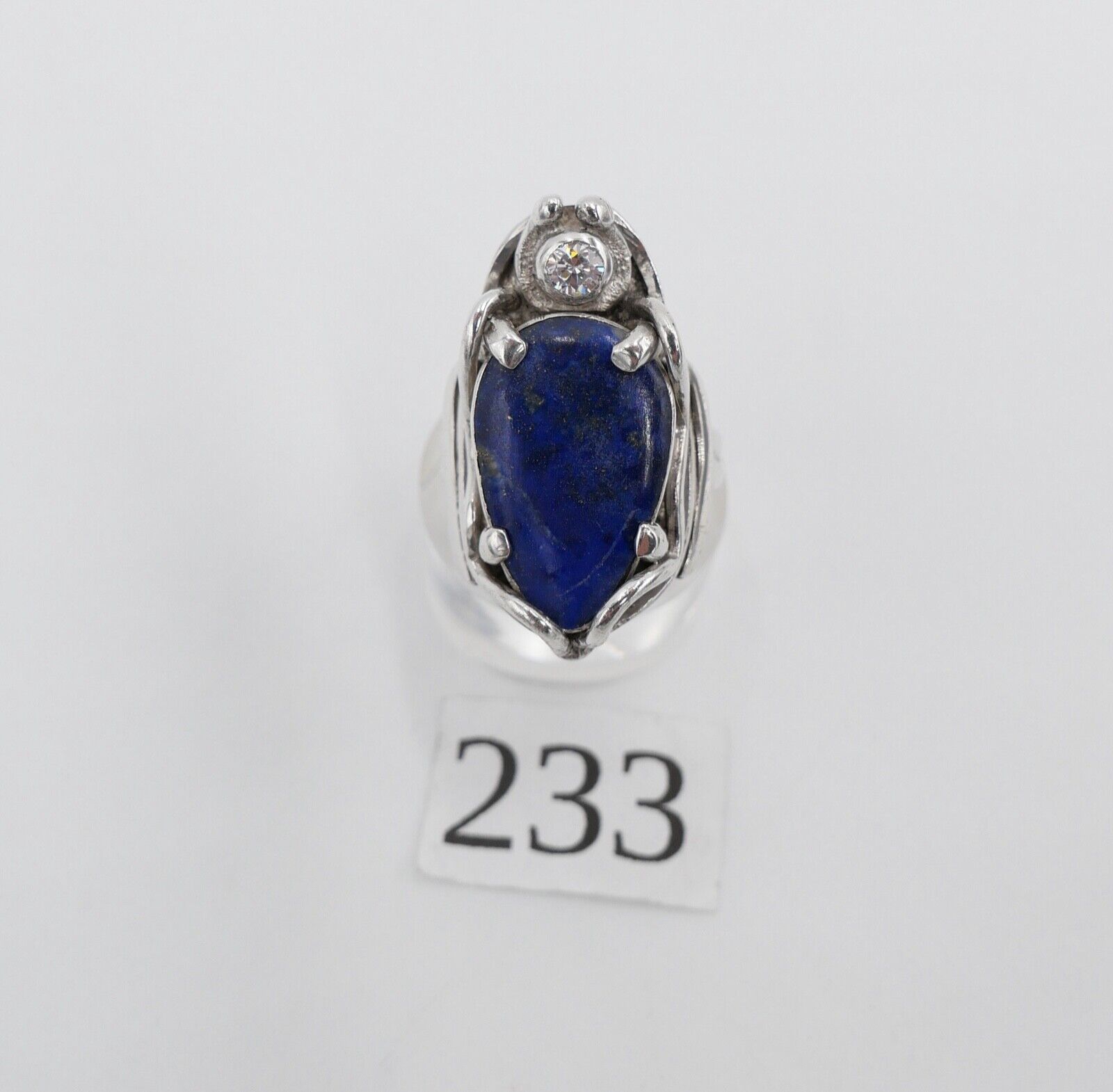 80er Silberrring Design Damen Lapislazuli und Zirkonia Käfer Gr. 58 Silber 980 - Antikhandel-Stuttgart