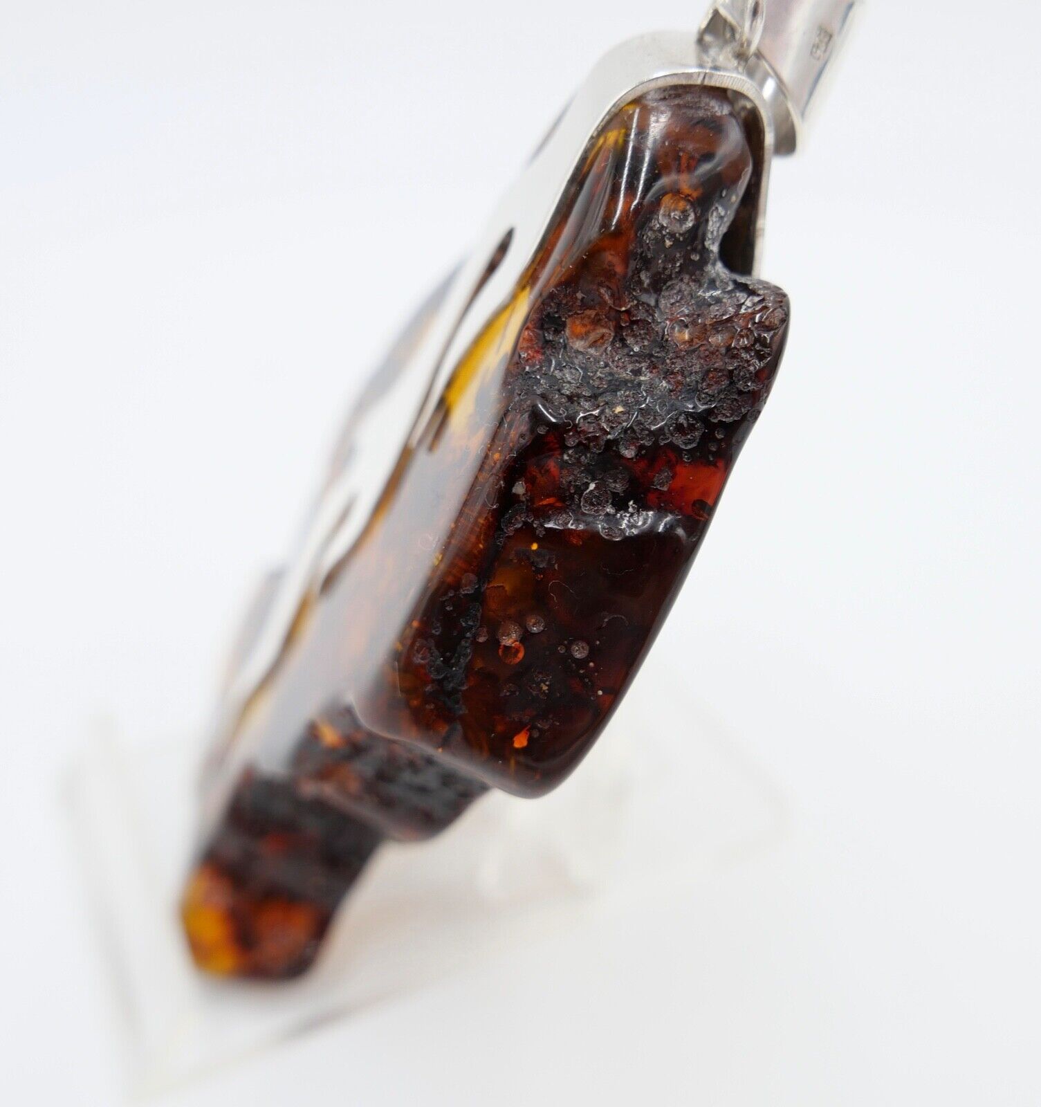 Alter großer Bernstein Anhänger 925 Silber Amber 10cm mit Flammen Motiv - Antikhandel-Stuttgart