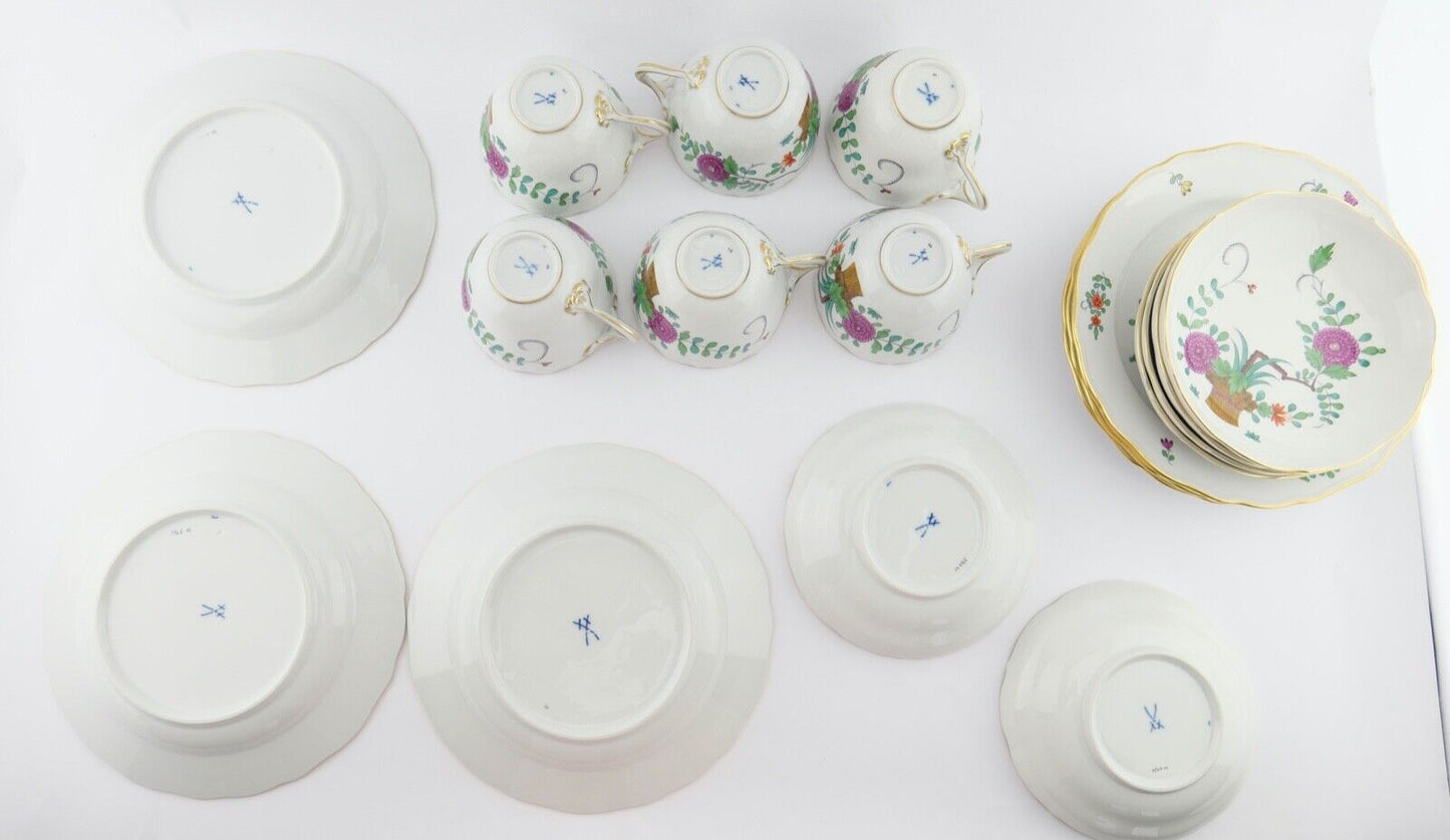 21 Tlg Meissen Garben Muster Dekor Kaffee Service Goldrand 6 Personen NEUwertig - Antikhandel-Stuttgart