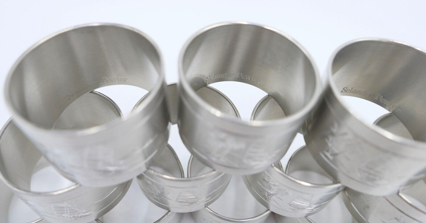 NEUwertig 12 Stück Royal SELANGOR PEWTER Zinn Tinn Serviettenringe Palmen Meer - Antikhandel-Stuttgart