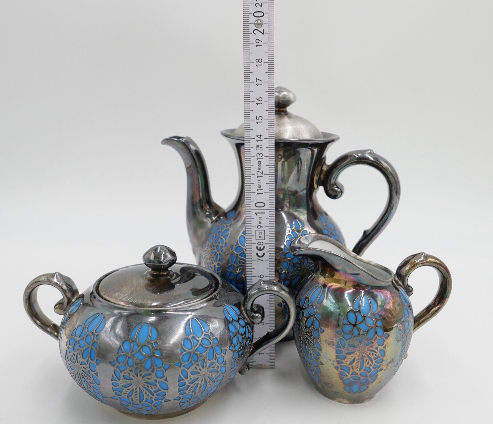 20er 30er Jahre ROSENTHAL Kaffe / Mokka Service versilbert Durchbruchmuster blau - Antikhandel-Stuttgart