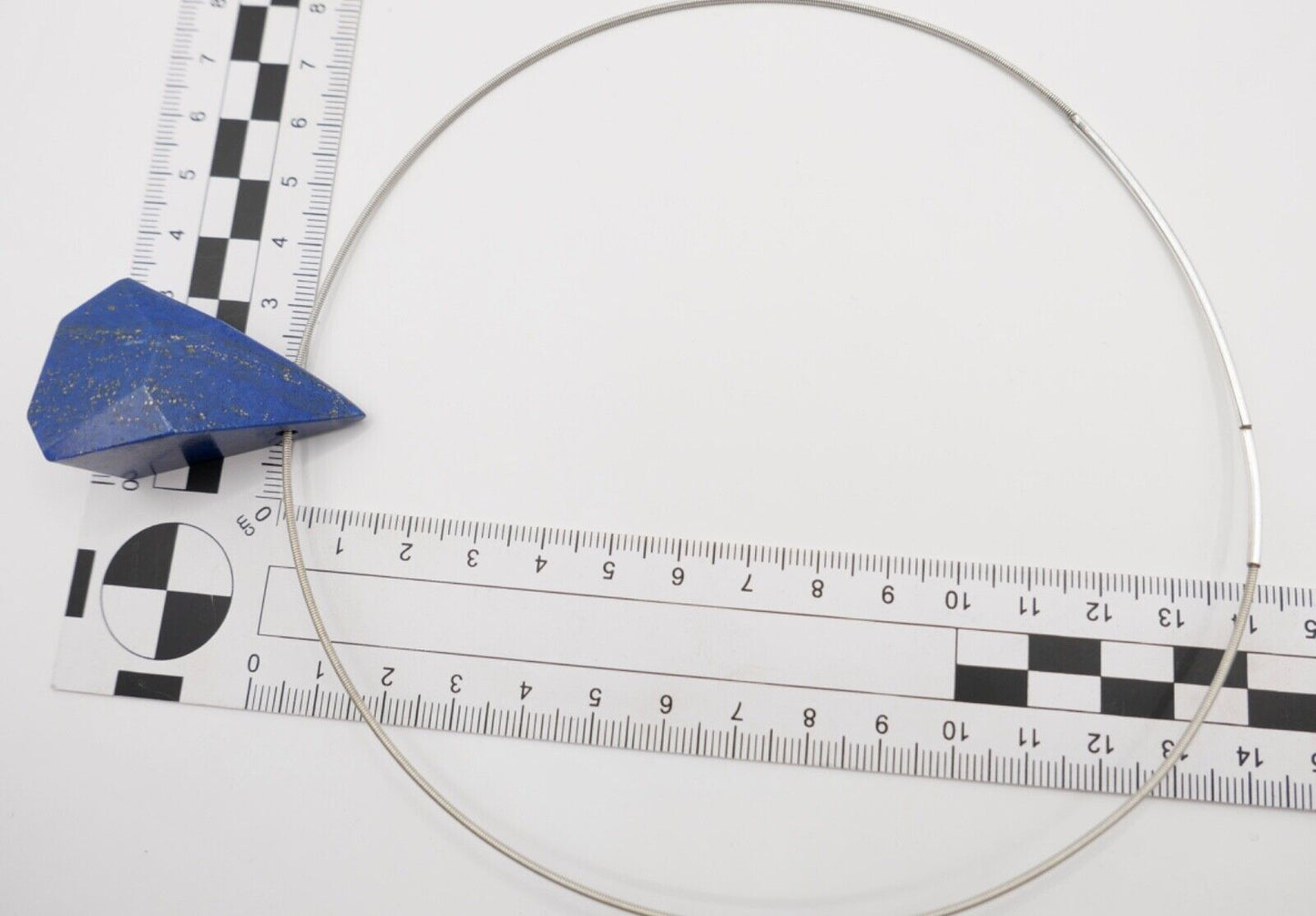 1990er Jahre Silber Draht Collier mit LAPIS LAPISLAZULI Anhänger 45cm - Antikhandel-Stuttgart