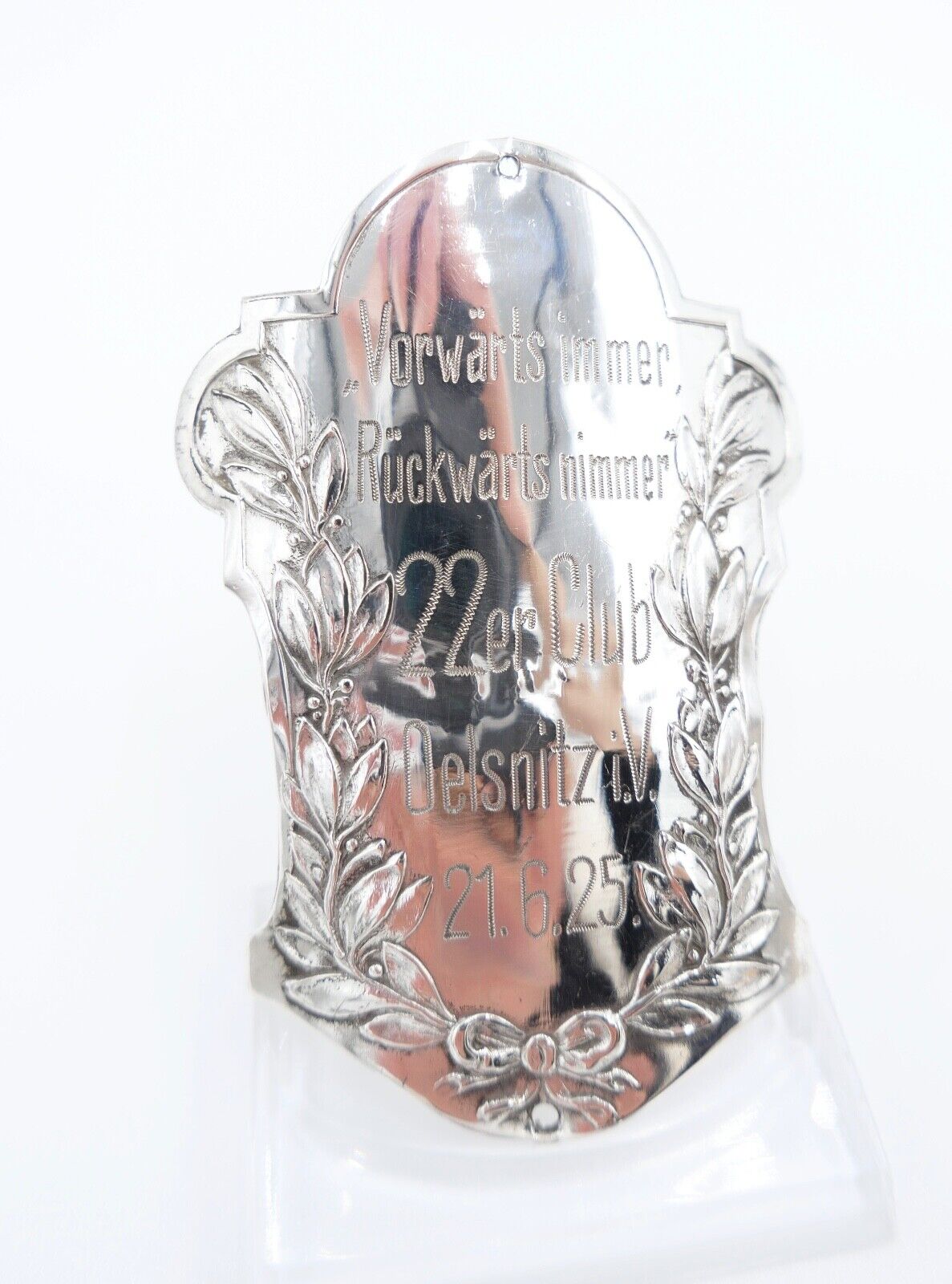 Fahrrad Plakette 1925 Silber 800 22er Club Oelsnitz i.V. - Antikhandel-Stuttgart