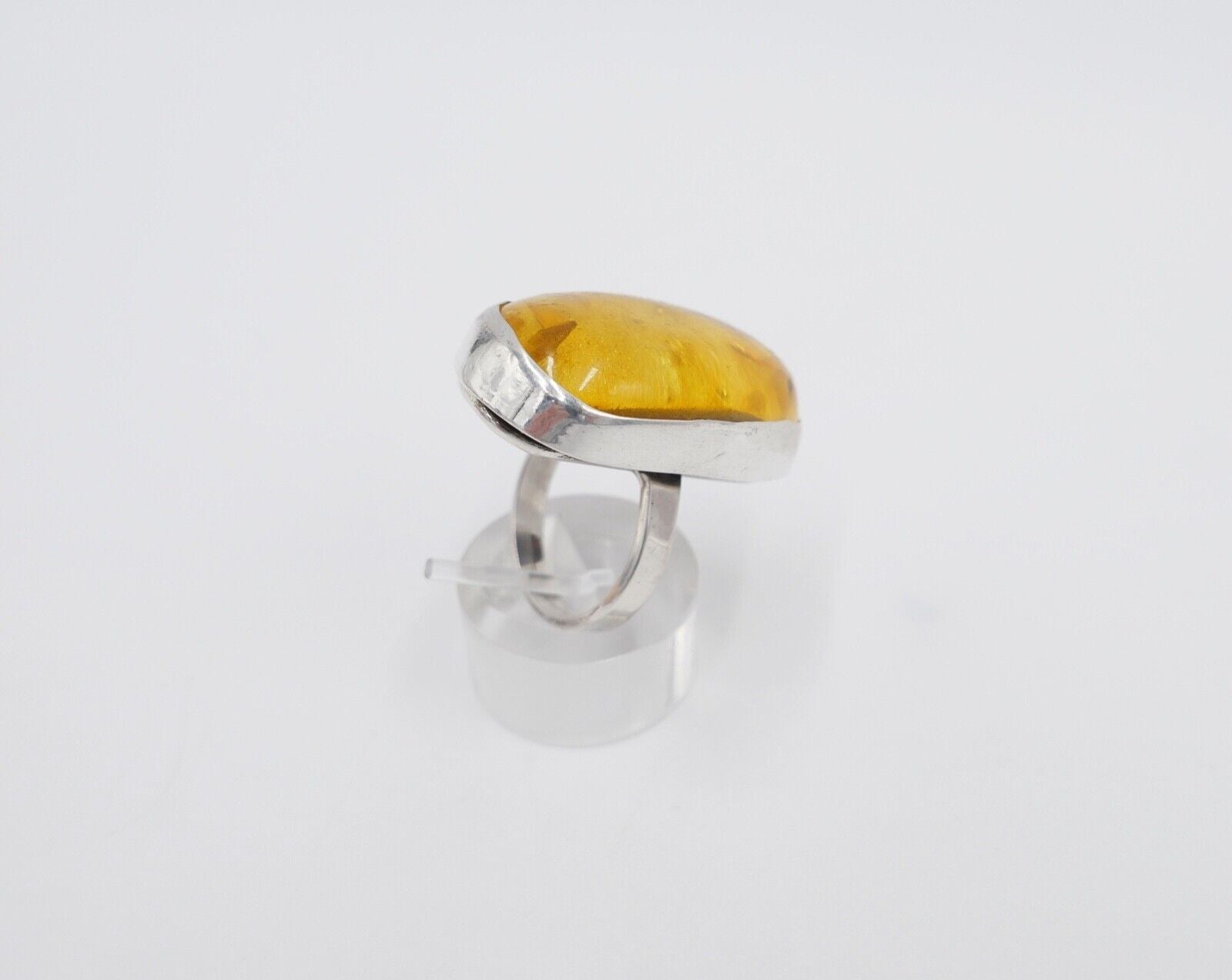 80er Jahre Designer Ring Bernstein Silber 925 Gr. 60 - Antikhandel-Stuttgart