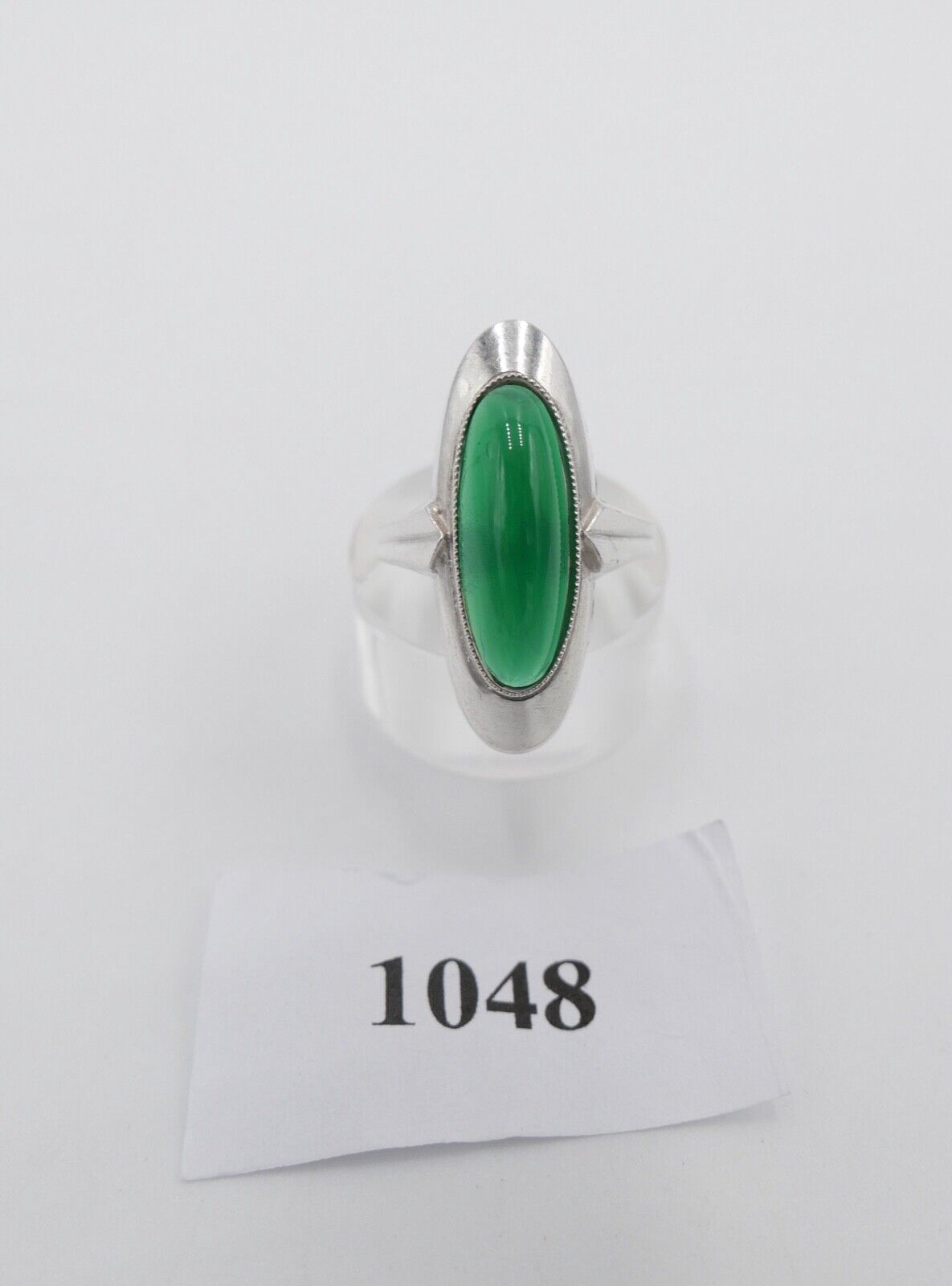 80er Silberrring Damen Ring Gr. 57 Silber grüner Chrysopras Imitat - Antikhandel-Stuttgart