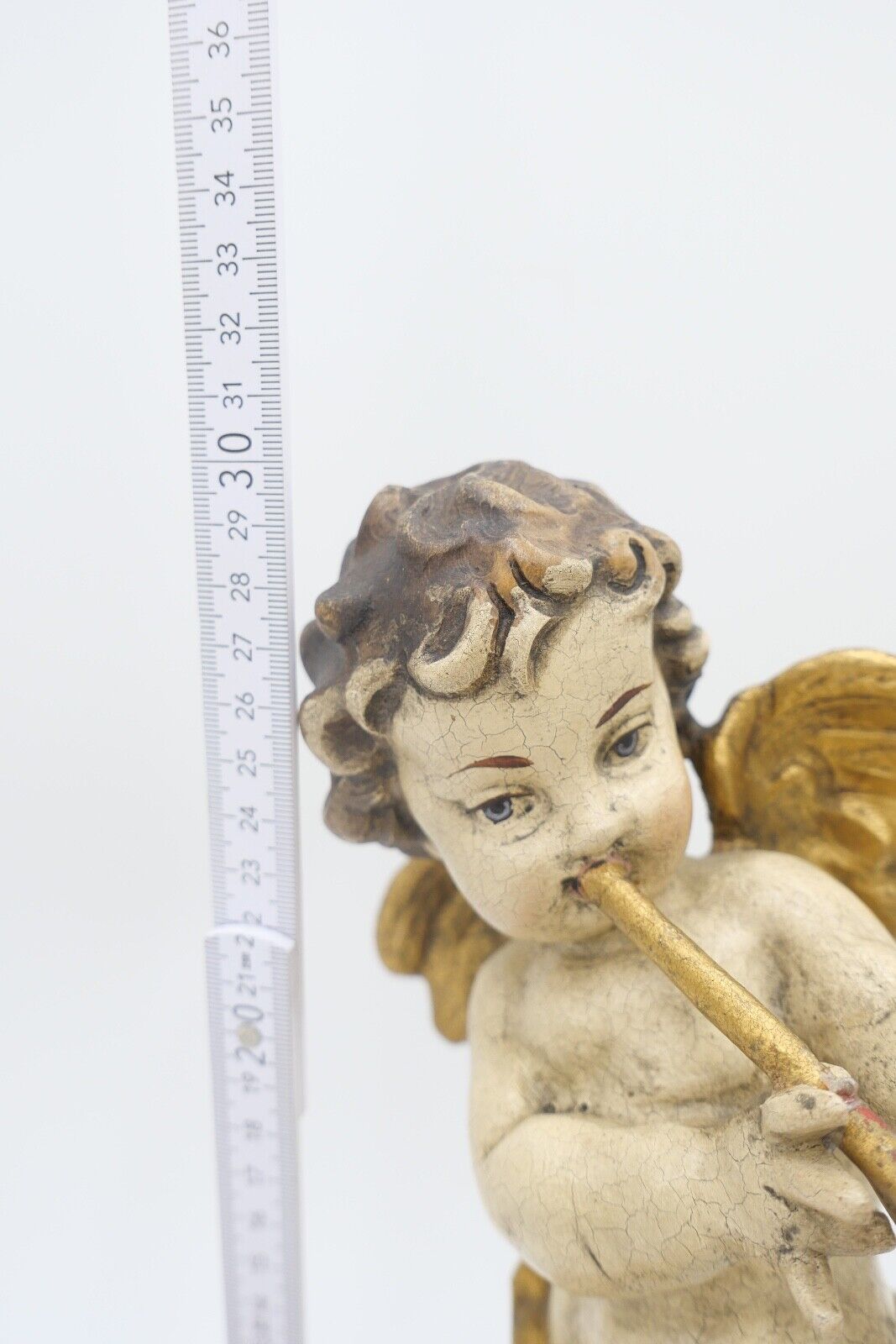 2x musizierende Putti / Putto Holzschnitzerei Engel farbig Holz Holzengel - Antikhandel-Stuttgart