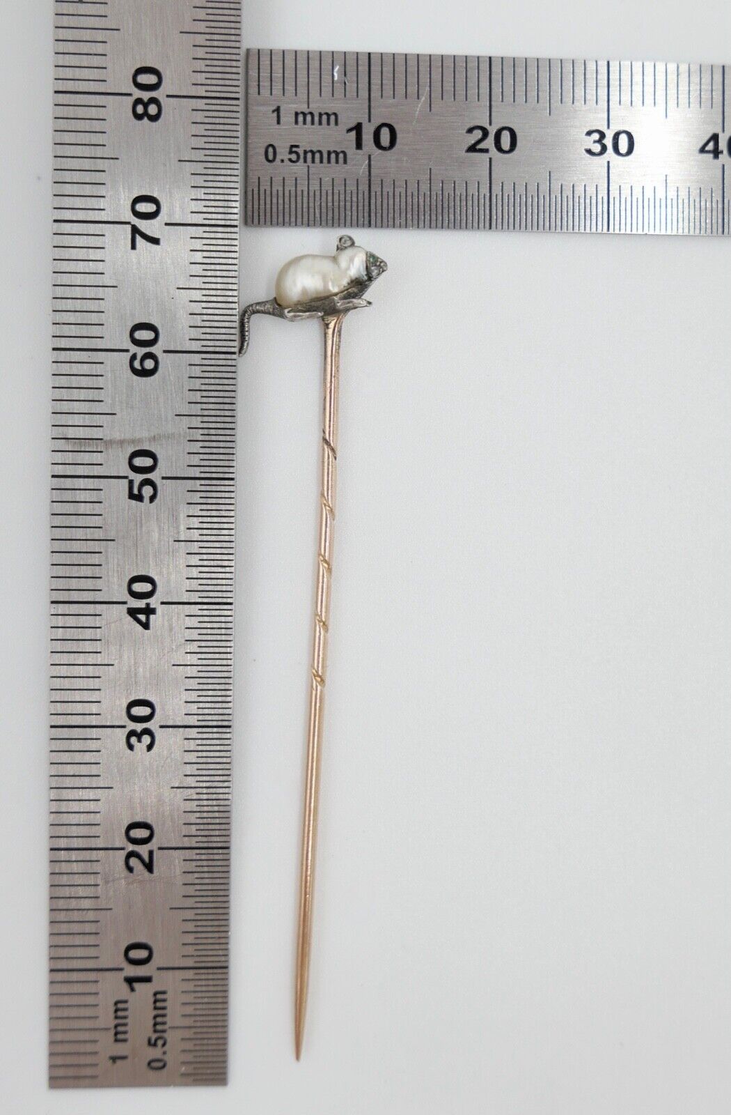 Antik Jugendstil MAUS Gold Anstecknadel Diamanten Perle 585 14K UNIKAT - Antikhandel-Stuttgart