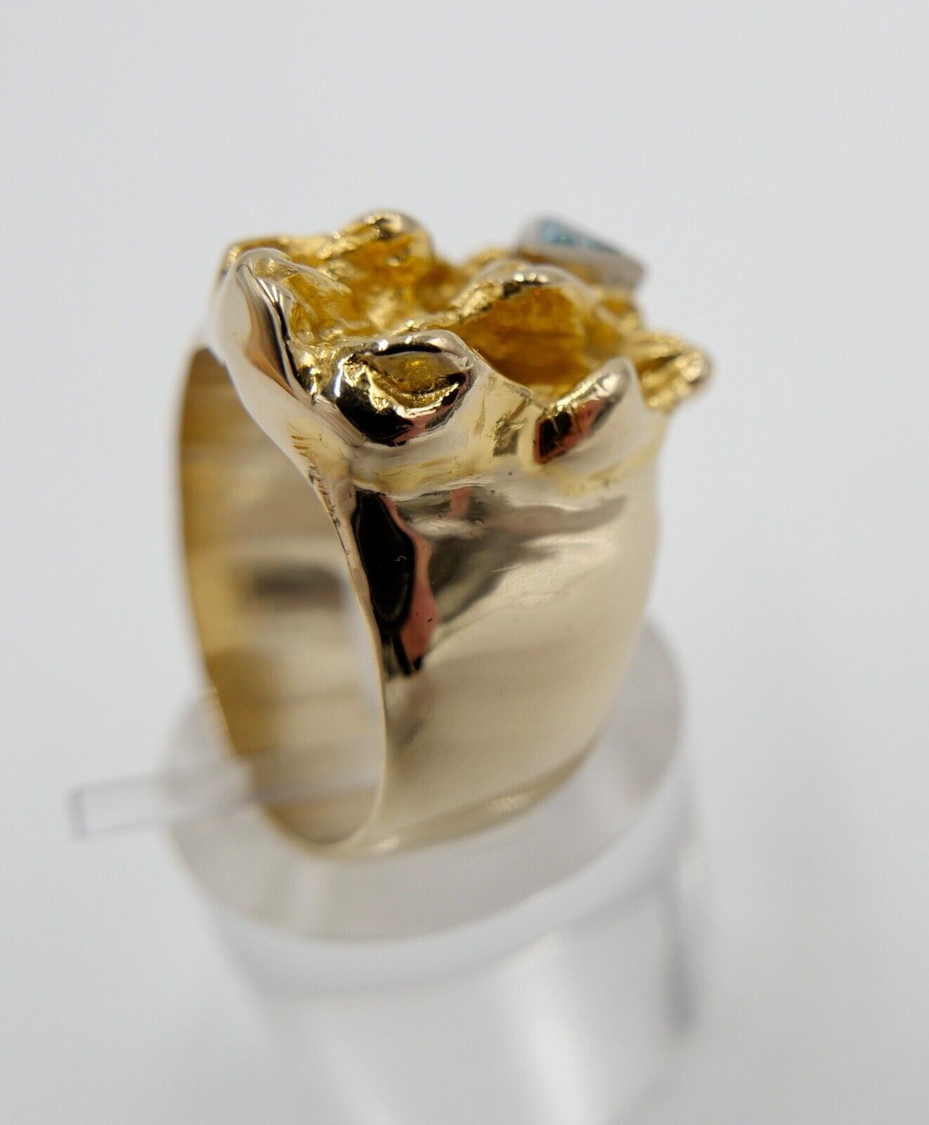 Massiv Herren Goldring blau-türkis Fancy Diamant 750 18K Gr.60 UNIKAT Handarbeit - Antikhandel-Stuttgart