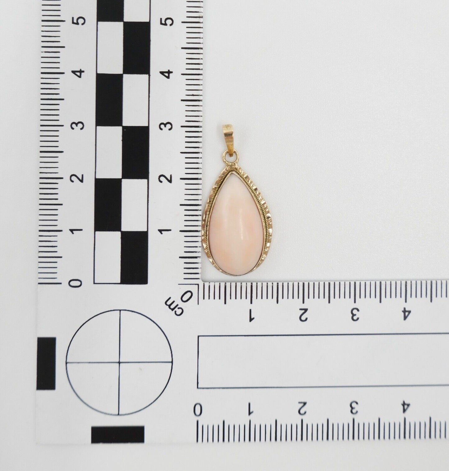 70er Jahre Anhänger Gold 750 / 18K Koralle Cabochon Schliff Engelhautkoralle - Antikhandel-Stuttgart