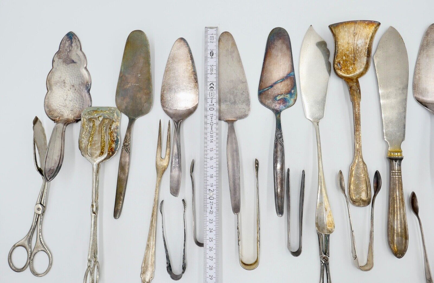 Konvolut Tortenheber Schere Zucke Fisch Fleisch WMF 90er Silberauflage 20 Stück - Antikhandel-Stuttgart