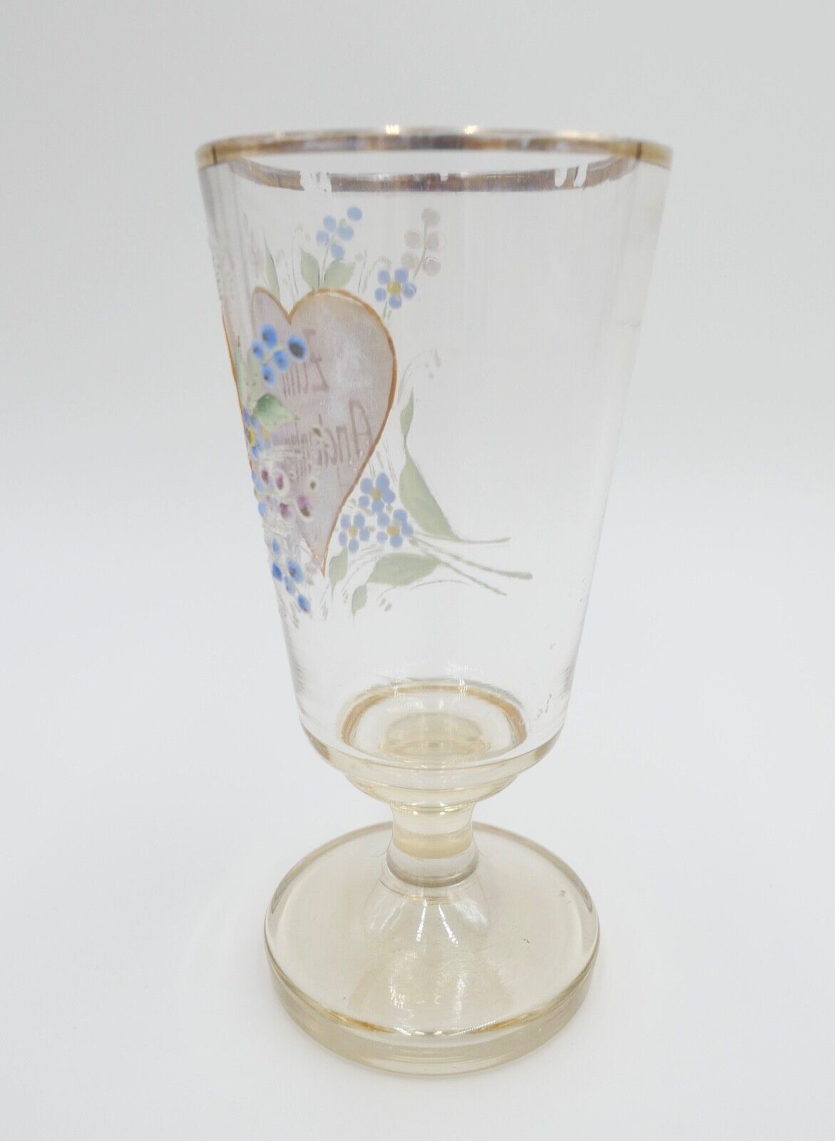 antik Glas / Becher handbemalt zum Andenken 15 cm hoch Gedenkglas - Antikhandel-Stuttgart