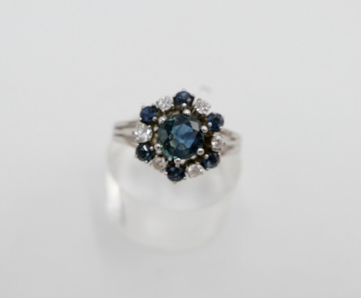 1970er Jahre Ring Weißgold 750 /18K Brillanten & Saphire 1,39 Ct Gr. 60 - Antikhandel-Stuttgart